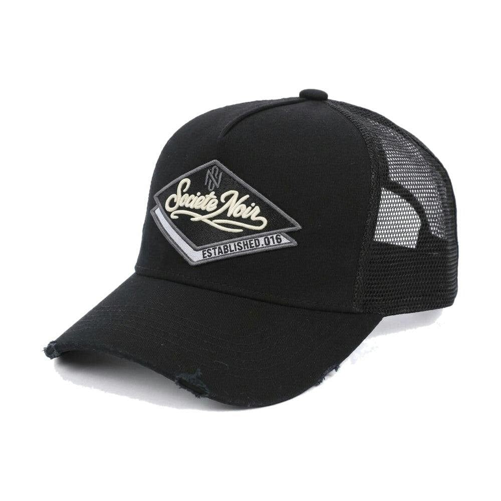 Societe Noir Black/Grey Diamond Distressed Mesh Trucker Cap - One Size