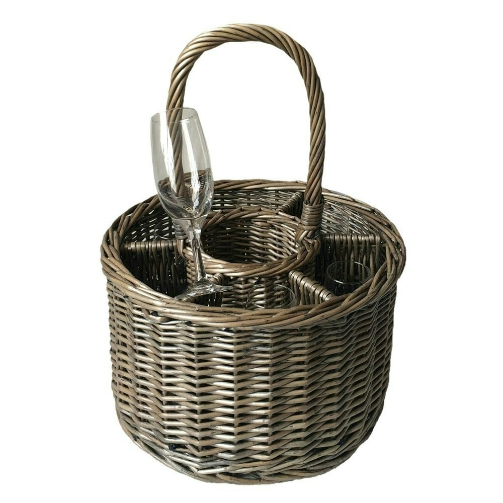 Red Hamper Special Event Wicker Drinks Basket With Glasses
