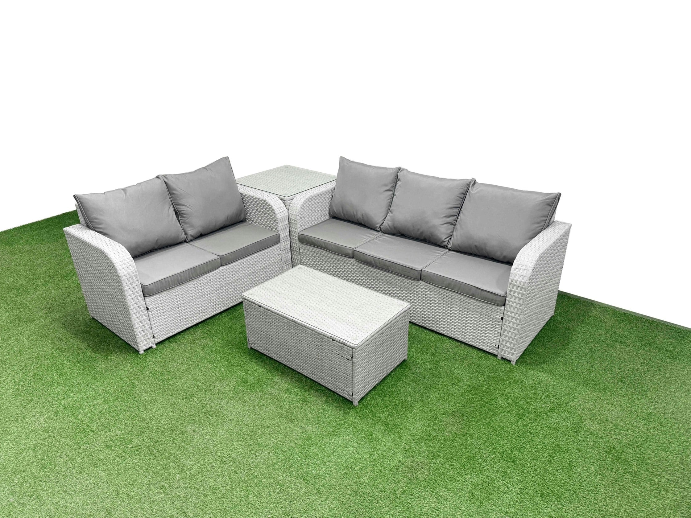 Fimous Light/Grey/Dark 5 Seater Pe Rattan Wicker Garden Furniture Patio Conservatory Sofa Set With Rectangular Coffee Table 3 Seater Sofa Love Sofa Side Table