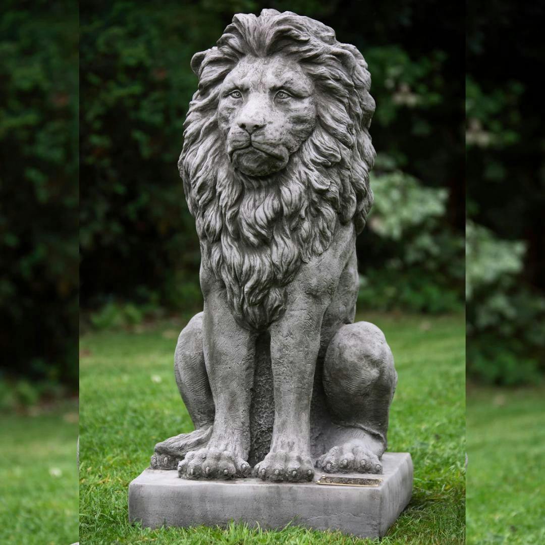 Osn Very Large Sitting Stone Cast Proud Lion Statue