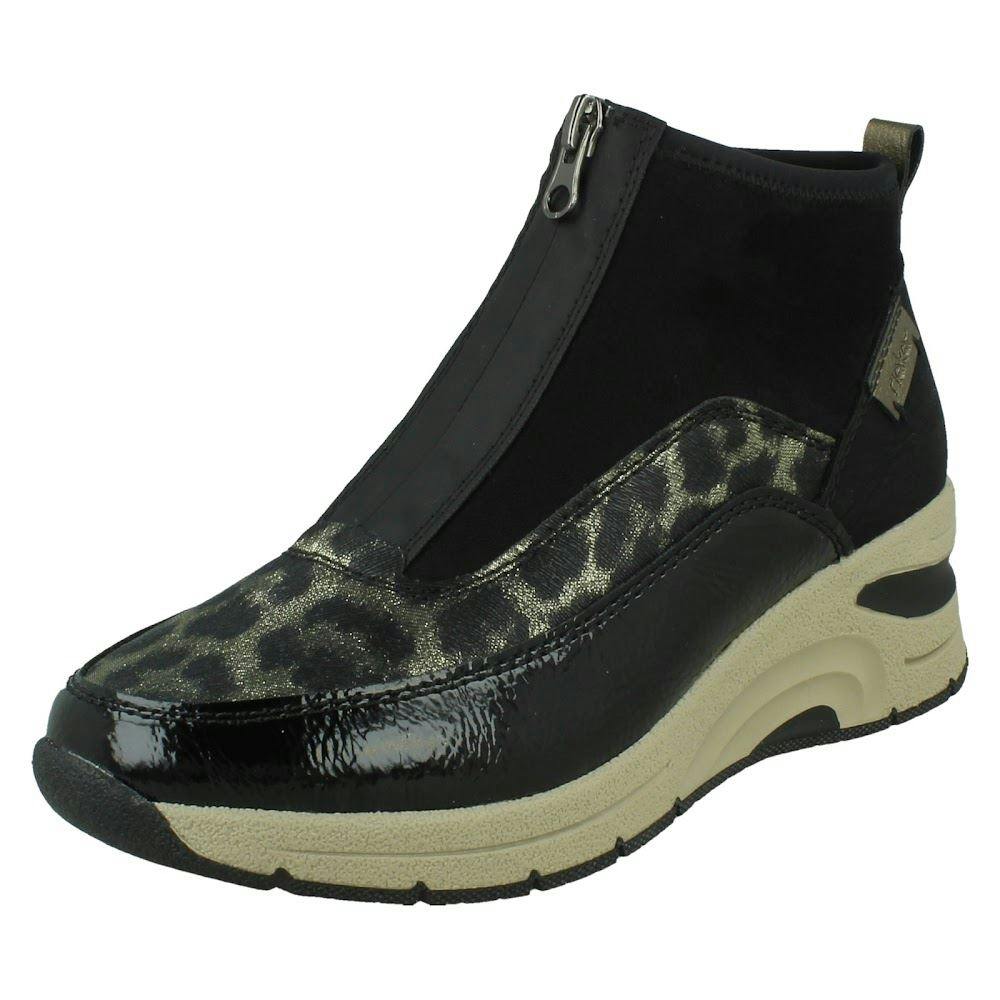 Rieker Women's Black Wedge Heel Casual Front Zip Trainer Boots N9362 - Combi -00 - Uk 6.5