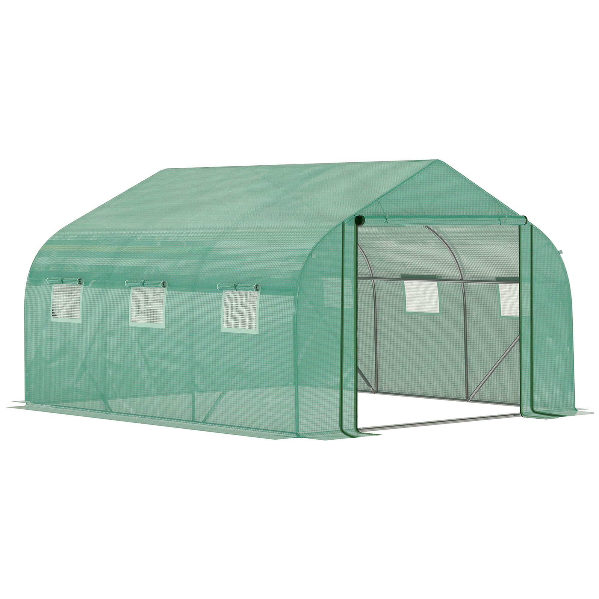 Rackhams Green 3.5 X 3 X 2M Outdoor Tunnel House W/ Roll Up Door 6 Windows - 347Cm X 300Cm X 200Cm