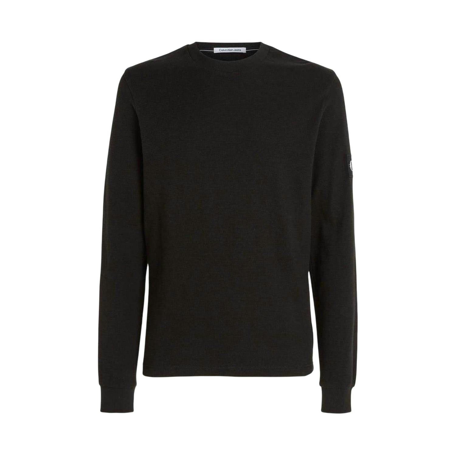 Calvin Klein Men's Black Waffle Long-Sleeved Top - Xxl - 100% Cotton
