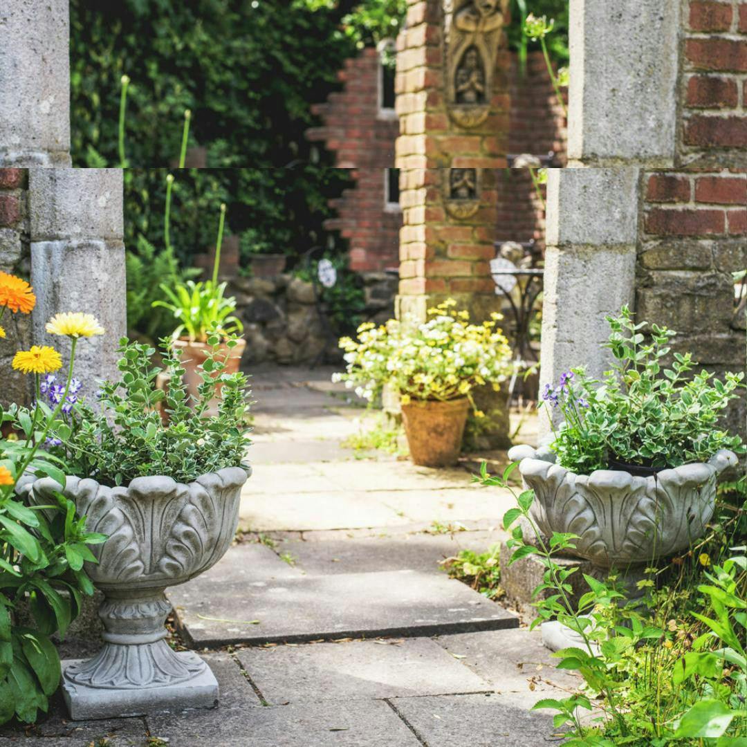 Rackhams Pair Of Tulip Design Stone Cast Garden Vases
