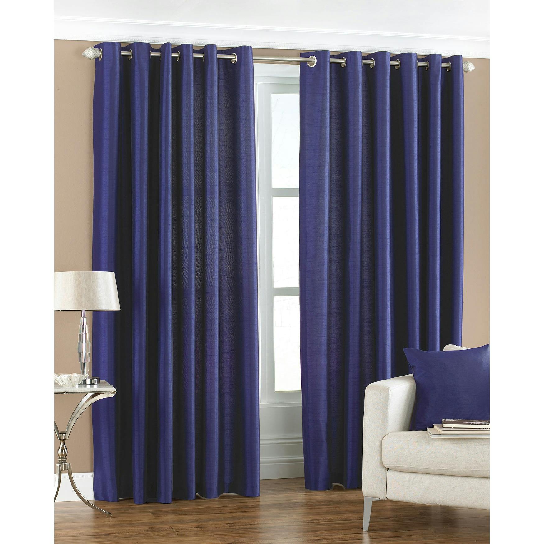 Riva Home Blue Fiji Faux Silk Ringtop Curtains - Royal - 46X72 (117X183cm) - Royal - 100% Polyester