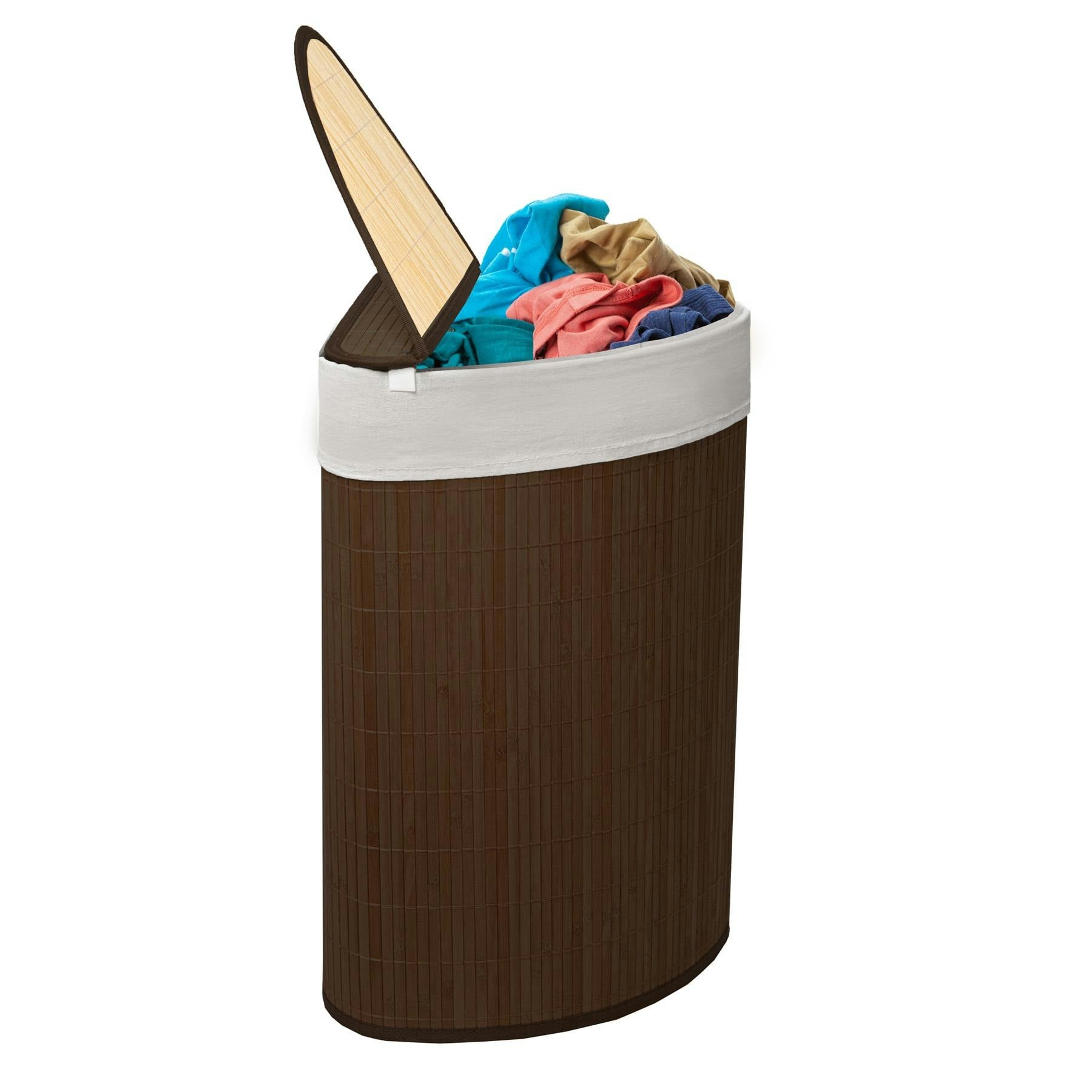 Rackhams Dark/Brown 58L Bamboo Laundry Basket Triangle Foldable Storage Hamper With Removable Cover And Lid ( Brown) - 1