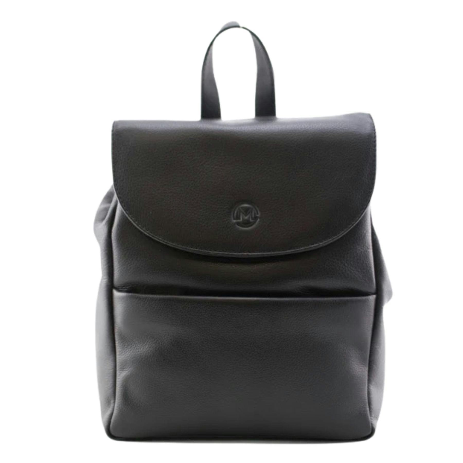 Mala Leather Black Anishka Plain Leather Small Backpack