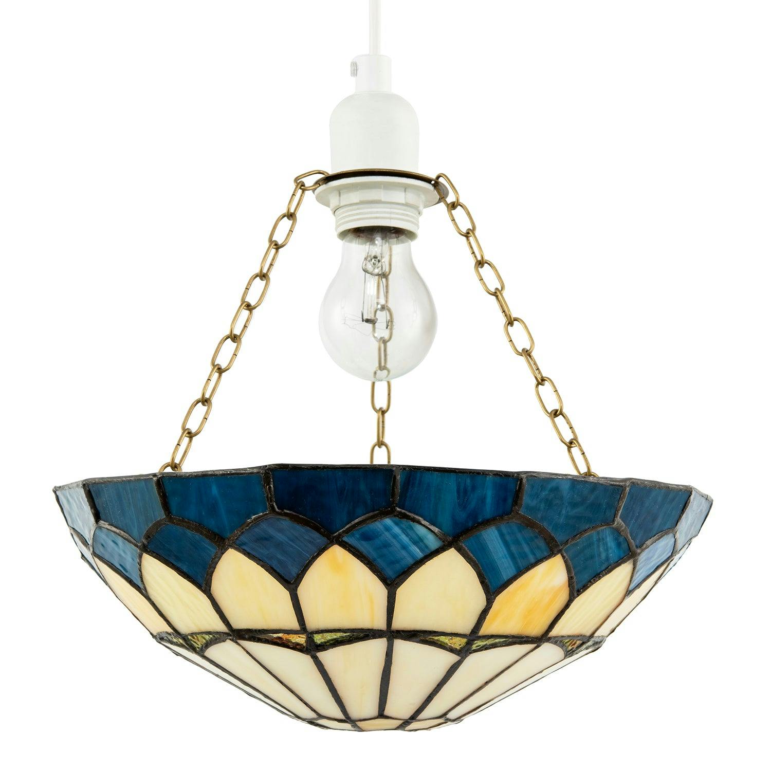 Rackhams Blue Midnight Stained Glass Domed Tiffany Pendant Shade With Chains
