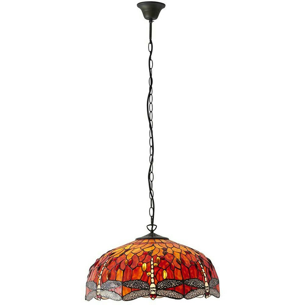 Rackhams Light/Orange Tiffany Glass Hanging Ceiling Pendant Dragonfly Lamp Shade I00113 Size 3