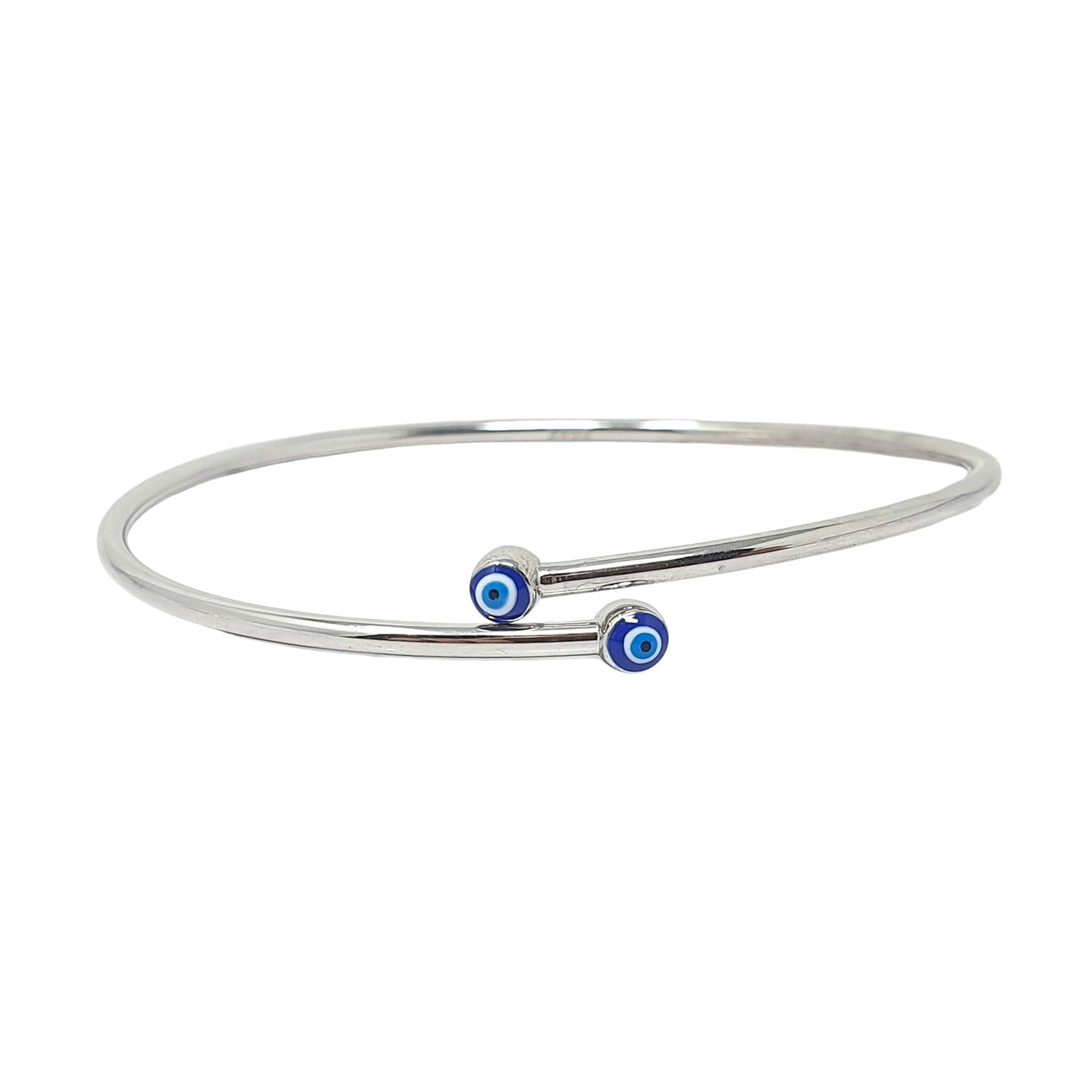 Harfi Blue/Silver Turkish Evil Eye Minimalist Sterling Bangle