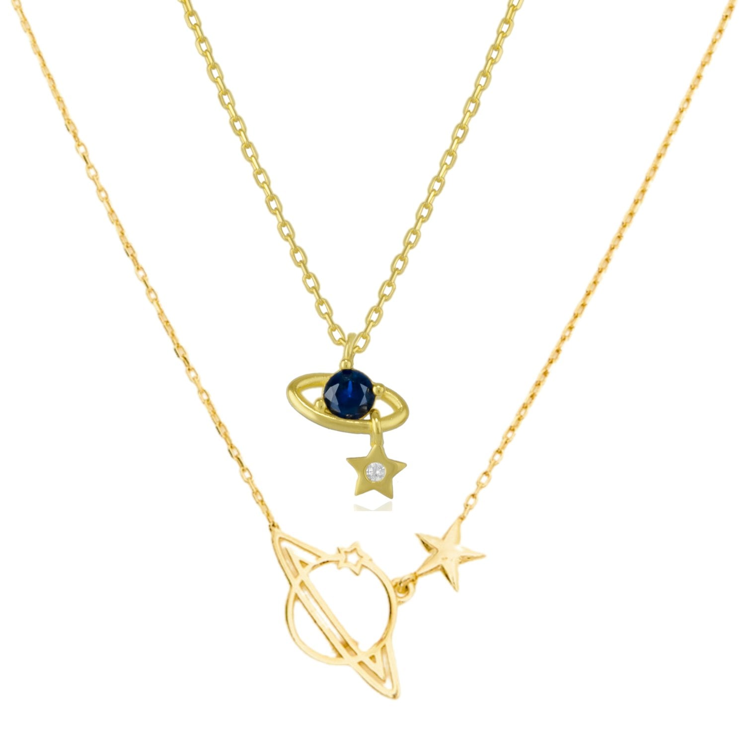 Spero London Silver Double Saturn Necklace Layering Set Sterling