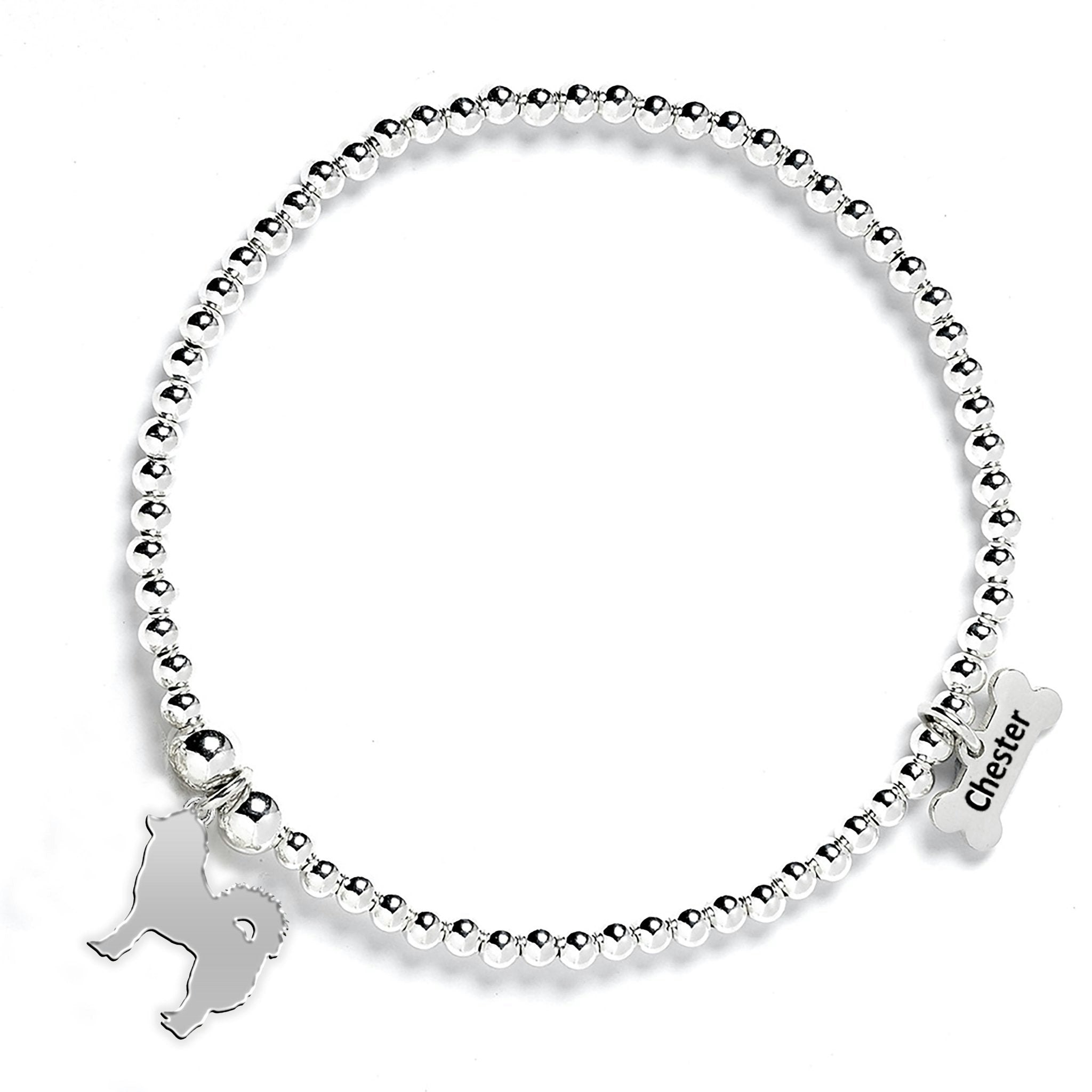Mylee London Silver Eurasier Silhouette Ball Bead Bracelet - Personalised - No