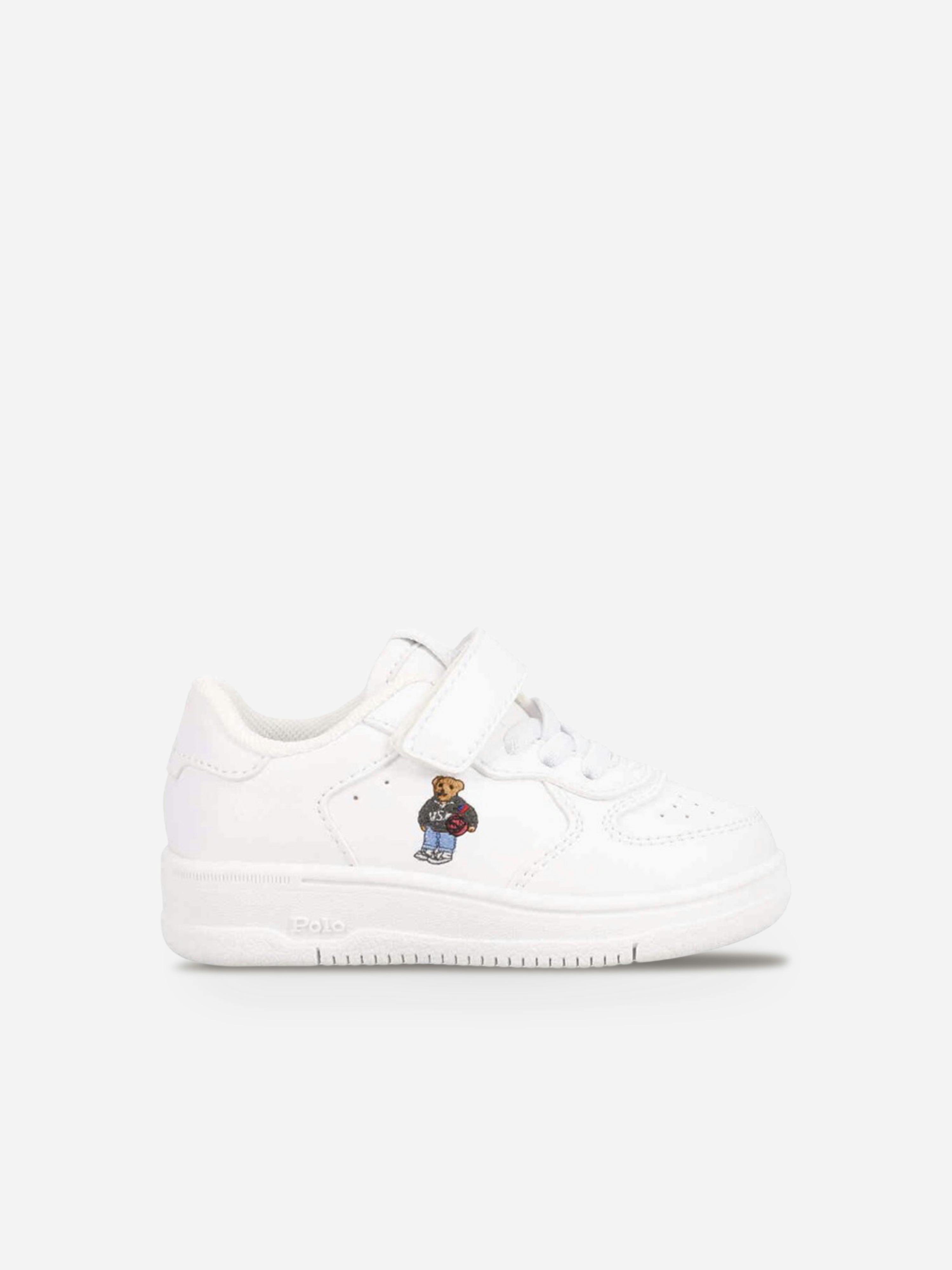 Ralph Lauren Kids Boys White Masters Court Bear Ps Trainers In - Eu 34 Uk 2.5 Us 3