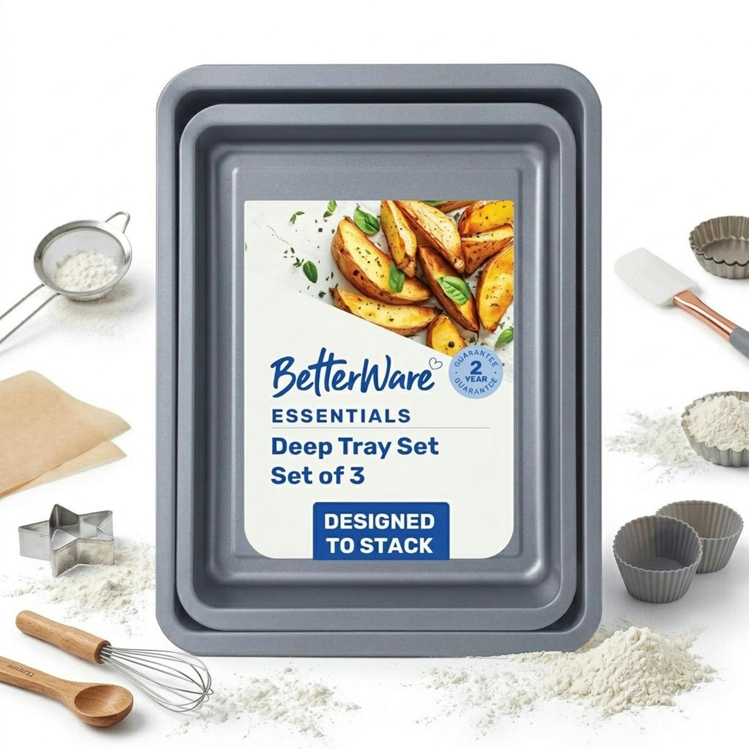 Storm Trading Group 3 Pack Essentials 0.29 Deep (35Cm, 31Cm & 28Cm) Non-Stick Oven Baking Tray Set - Set Of 3 (1 X 35, 1 X 31 & 1 X 28Cm)