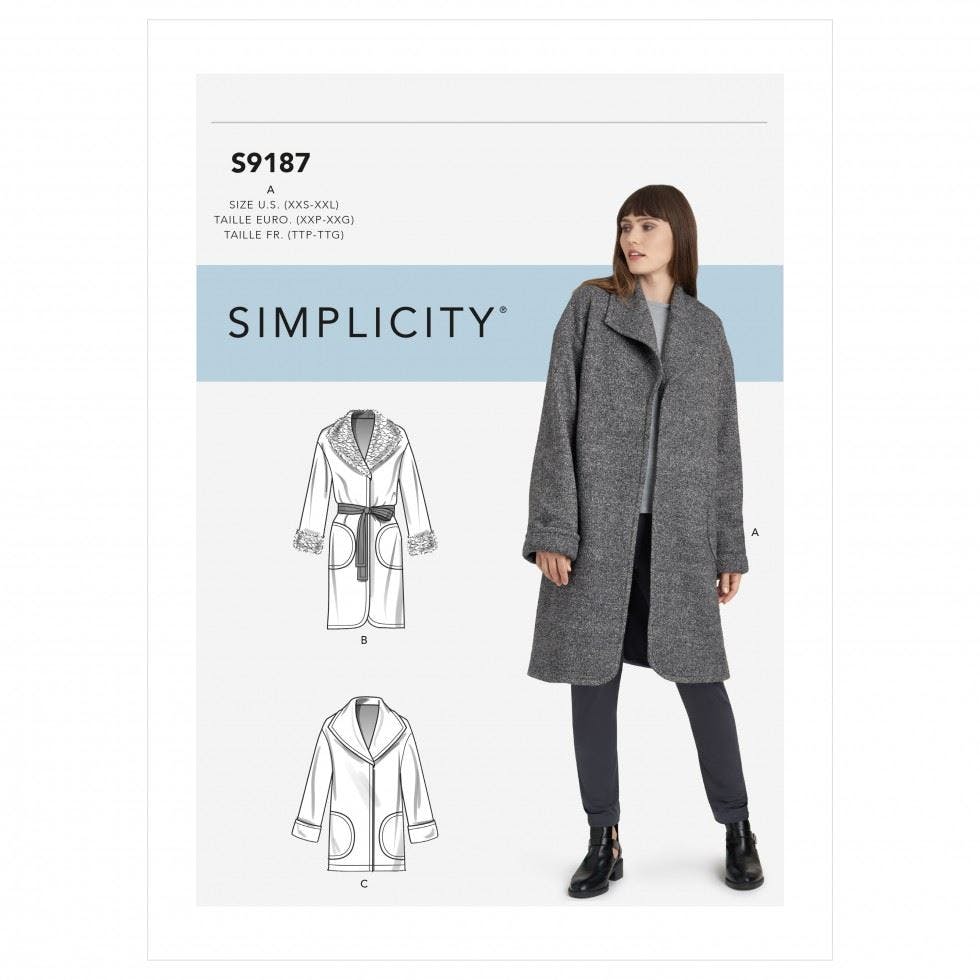 Simplicity Women's Sewing Pattern 9187, Coats, Jackets For A (Xxs-Xs-S-M-L-Xl-Xxl) - Intermediate - A (Xxs-Xs-S-M-L-Xl-Xxl)