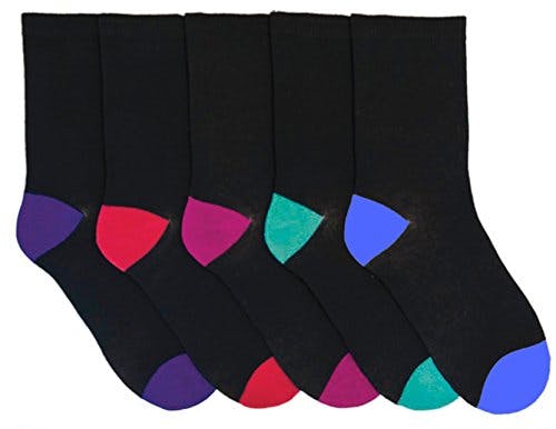 Kav Women's Black Rjm 5 Pack Cotton Rich Socks With Multicoloured Heels & Toes 4-7