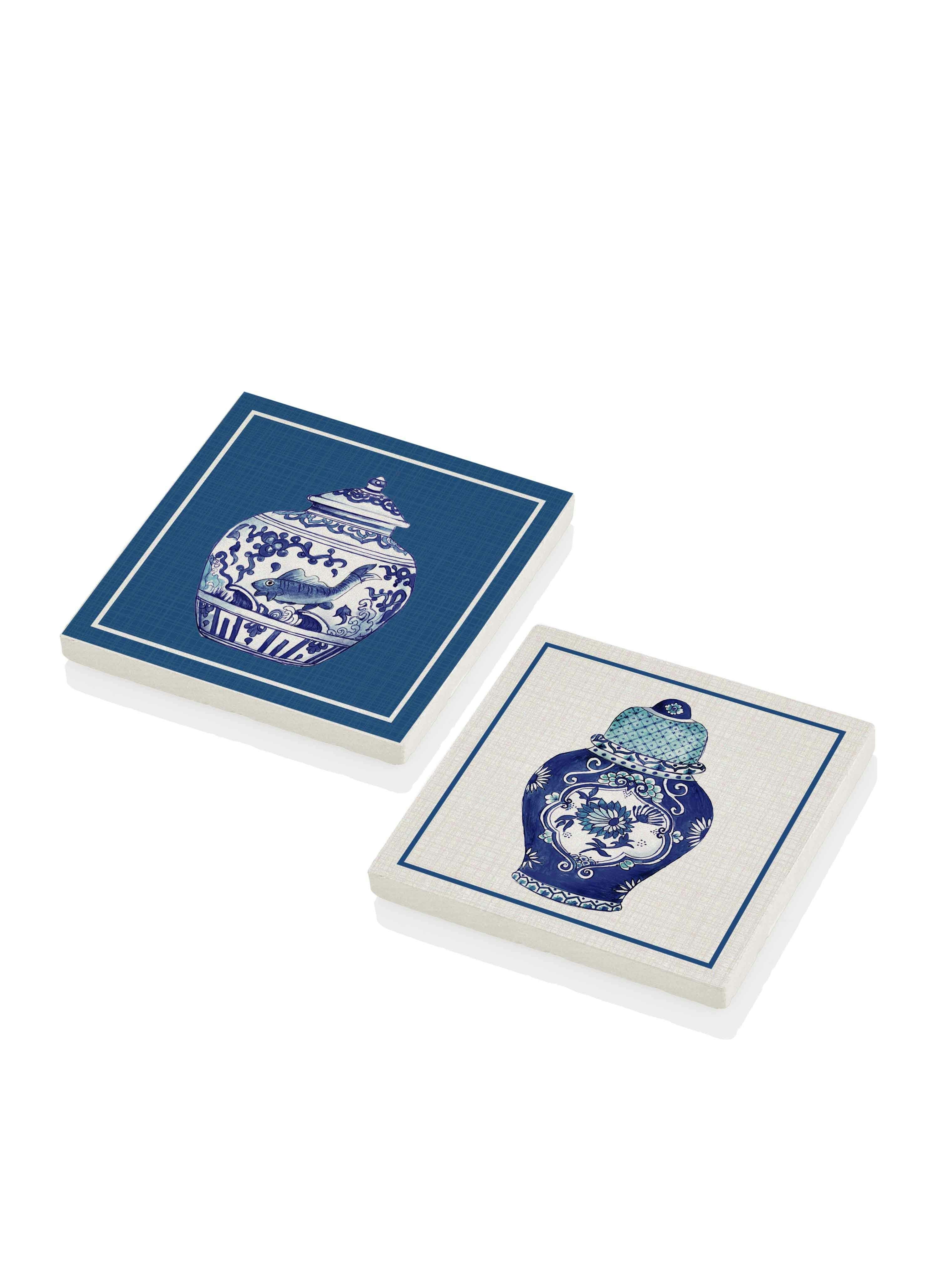 Rackhams Vase Bleu Blanc Natural Stone Coasters (Set Of 2)