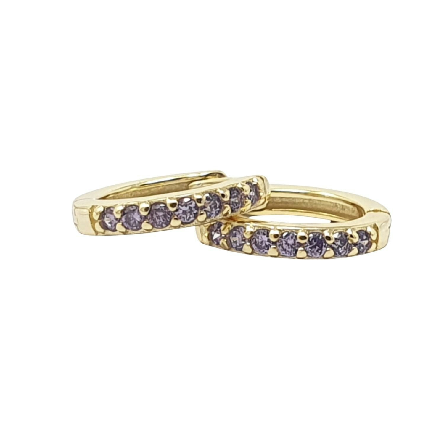 Harfi Amethyst February Birthstone Small Huggie Hoop Earrings