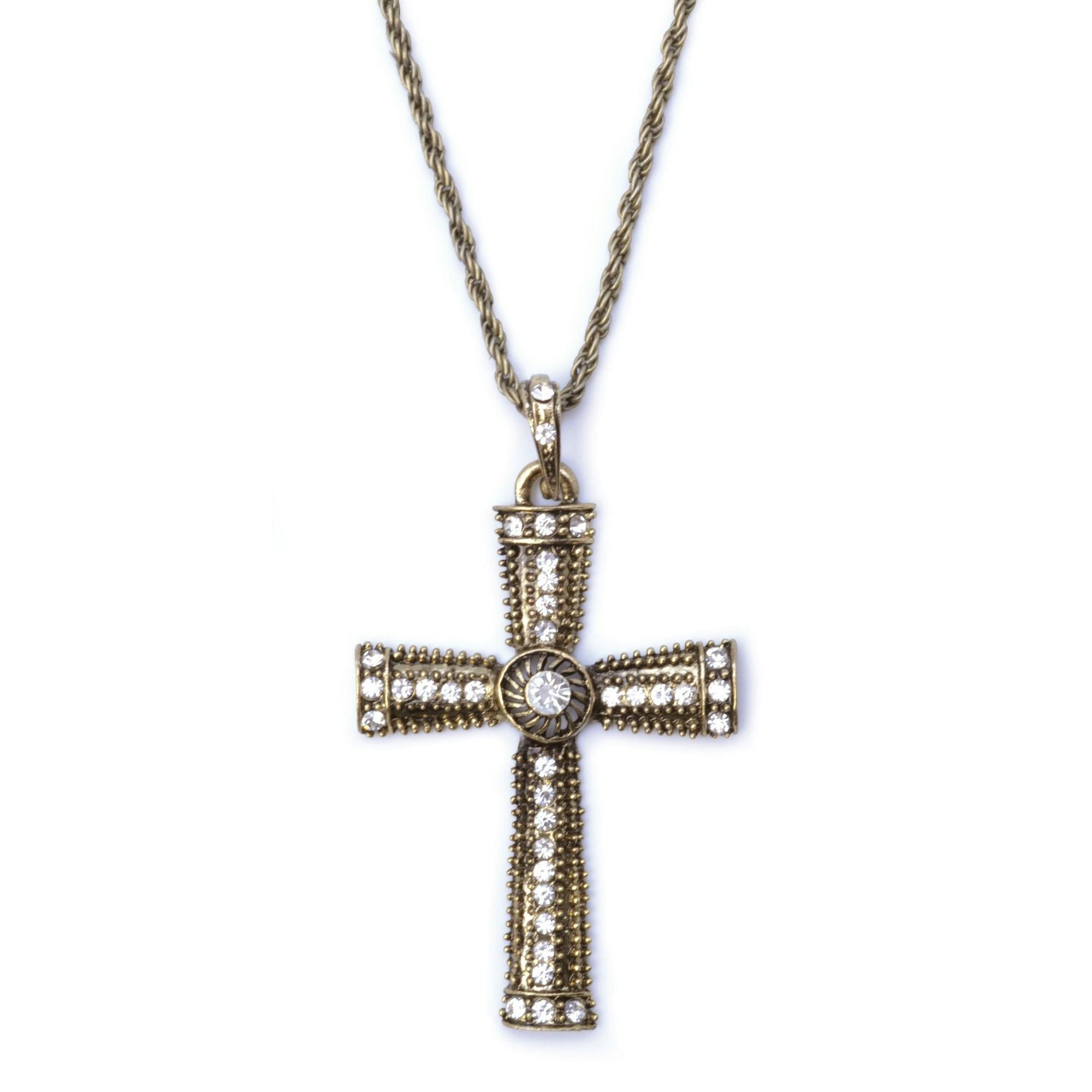 Bristol Novelty Gold Diamante Jewelled Cross Necklace - One Size