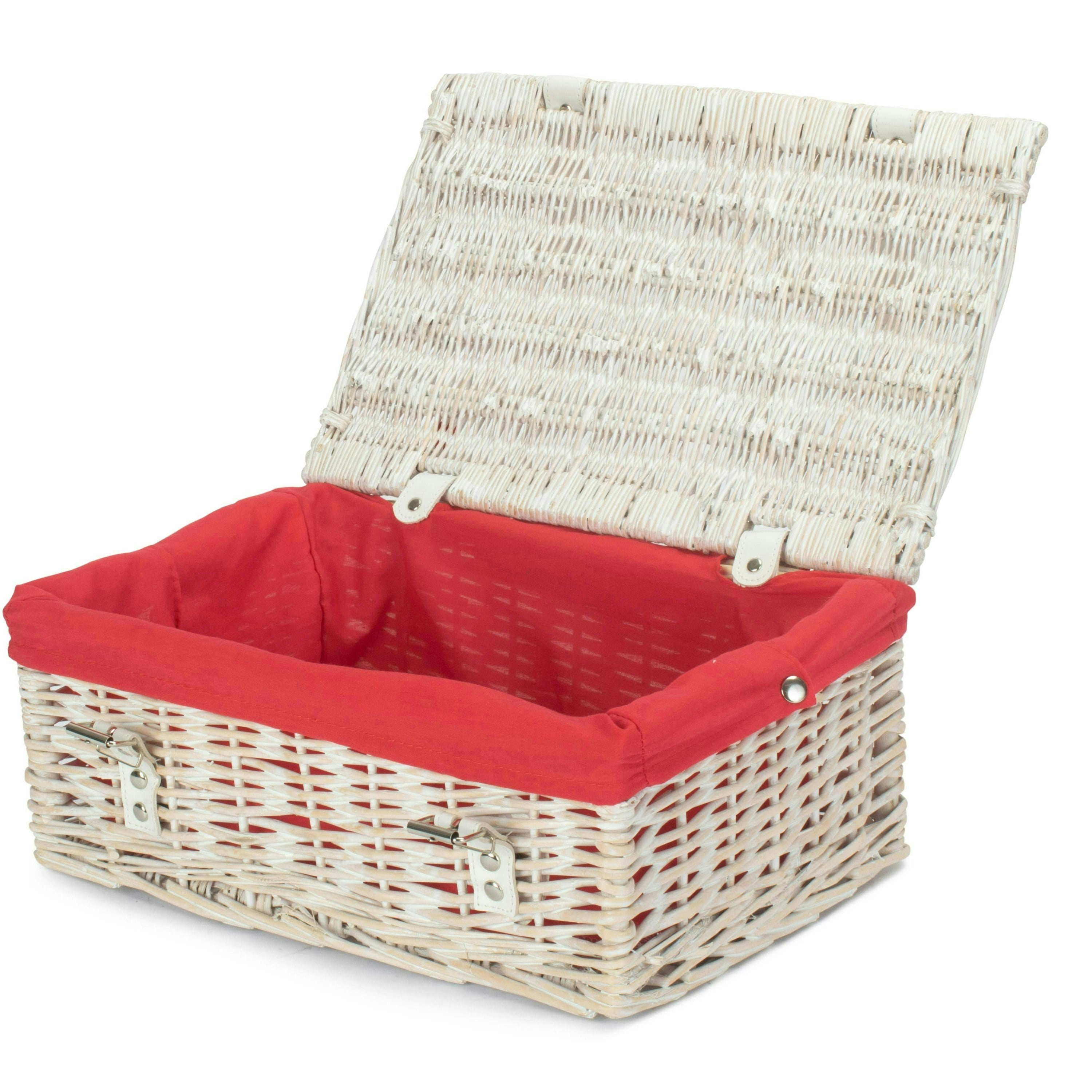 Rackhams Red 35Cm Whitewash Willow Wicker Picnic Basket