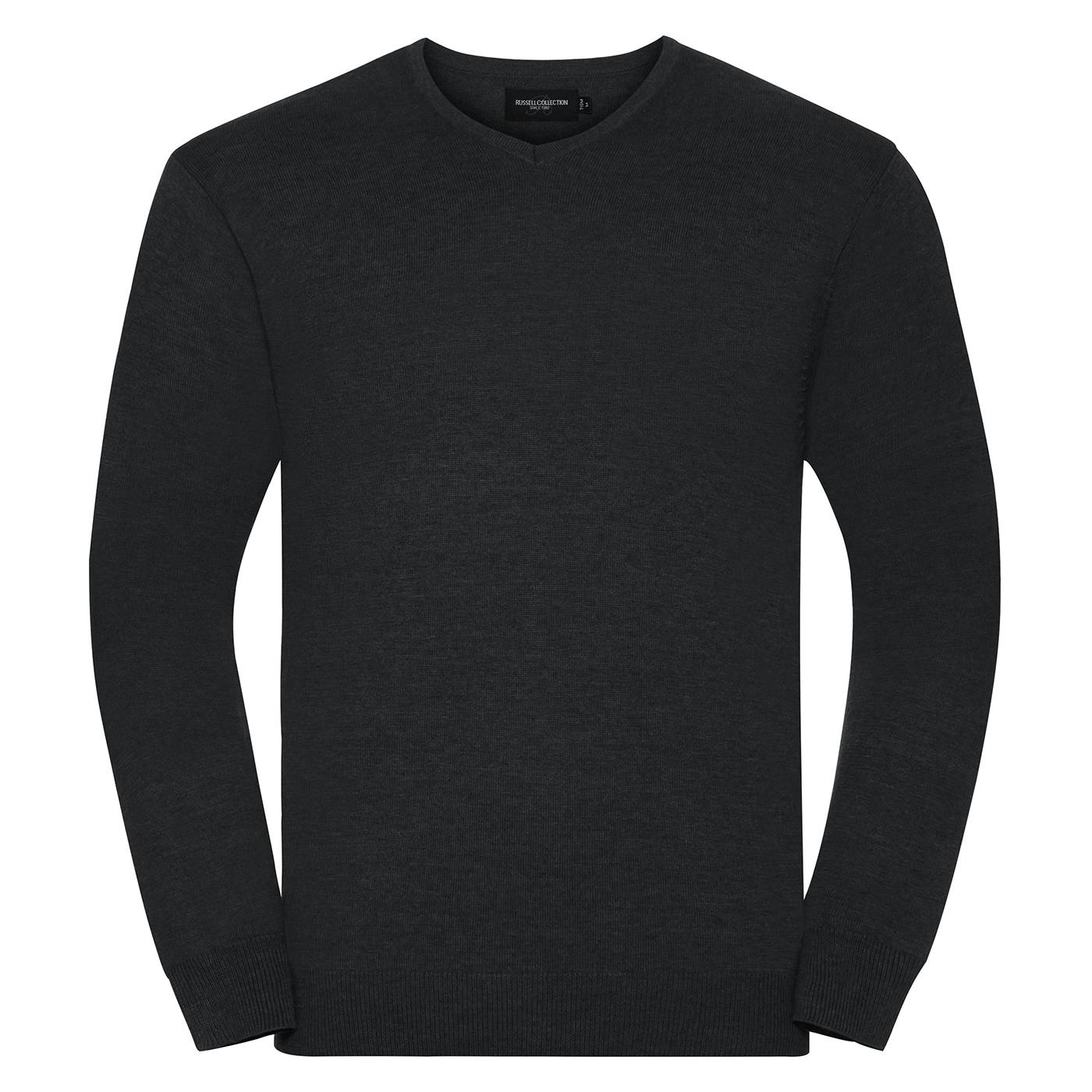 Russell Collection Men's Knitted V Neck Sweatshirt - Charcoal Marl - Xxl - Charcoal Marl - 50% Cotton/50% Acrylic