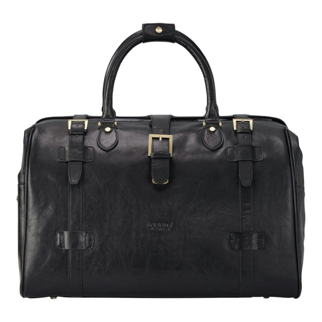 Infinity Leather Black Windsor - Genuine Leather Large Travel Duffle Bag