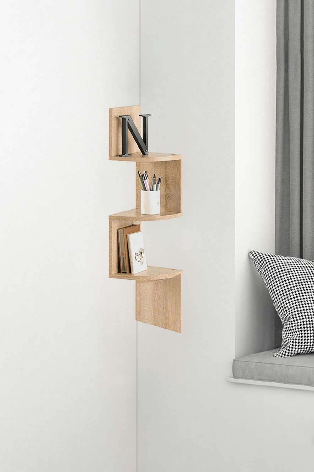Rackhams Brown 3-Tier Floating Corner Shelf Wall Mount Shelves For Storage And Display