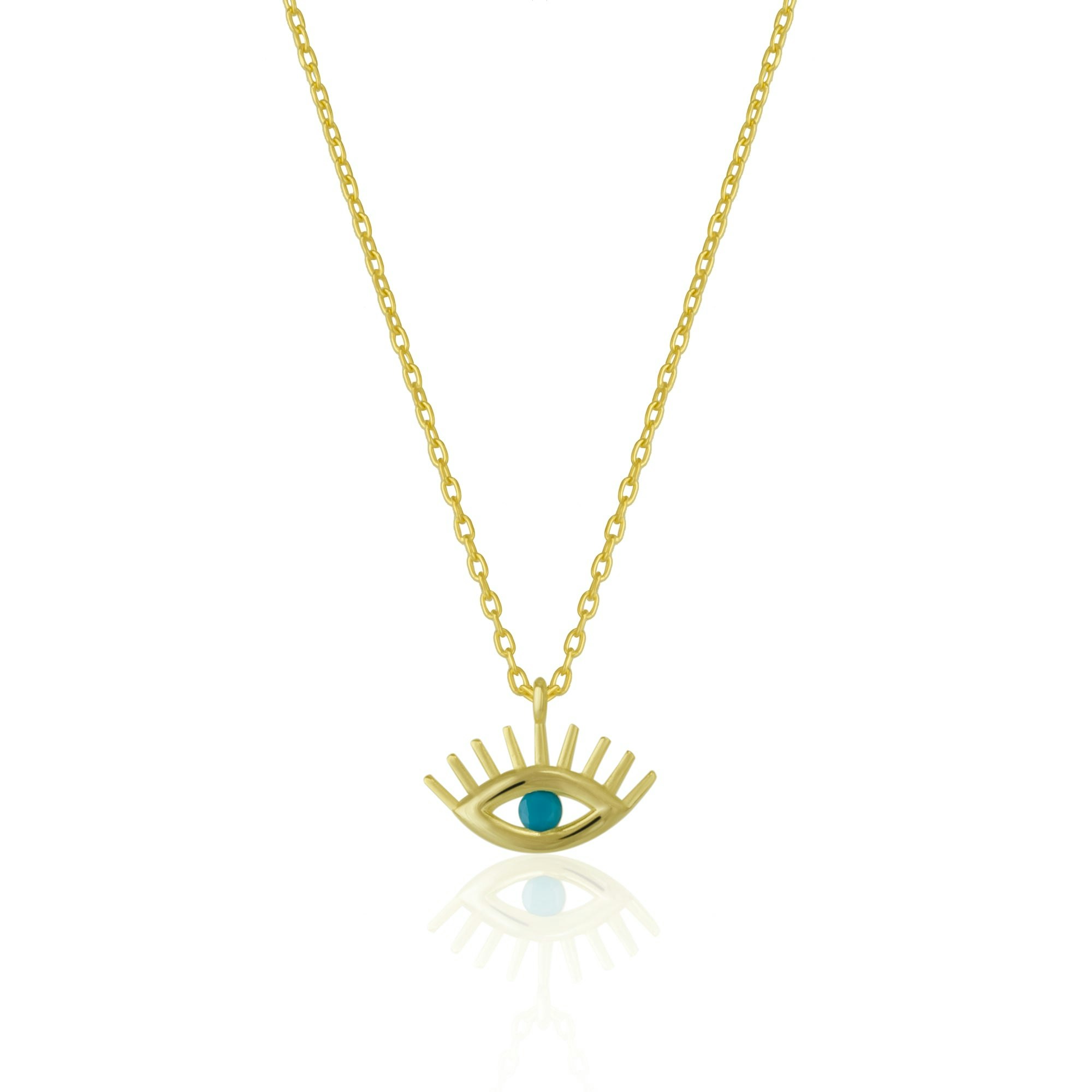 Spero London Turquoise/Blue/Silver Eye Evil Eye Sterling Necklace - Gold - Gold