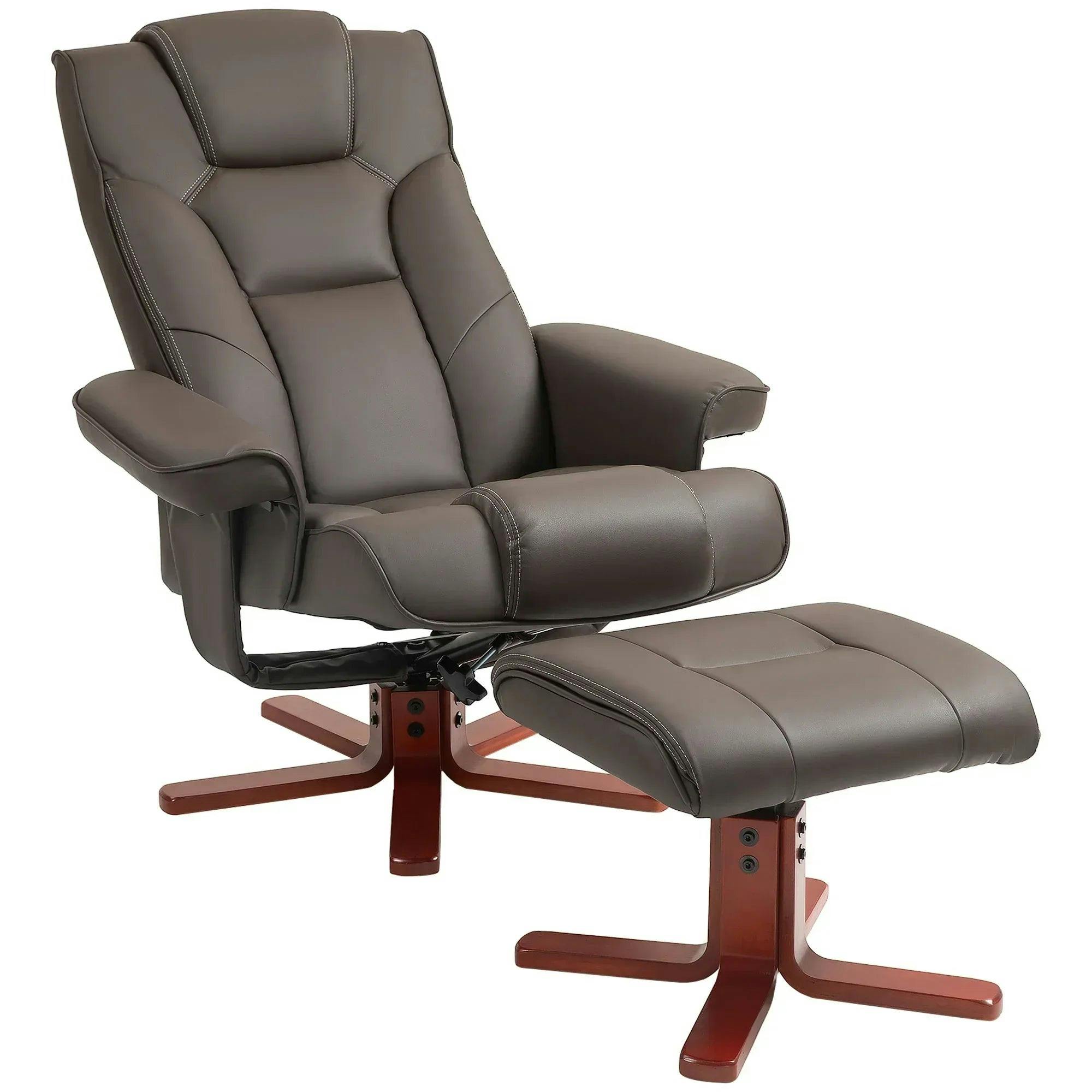 Homcom Brown Reclining Armchair With Footstool Adjustable Backrest - Image 5