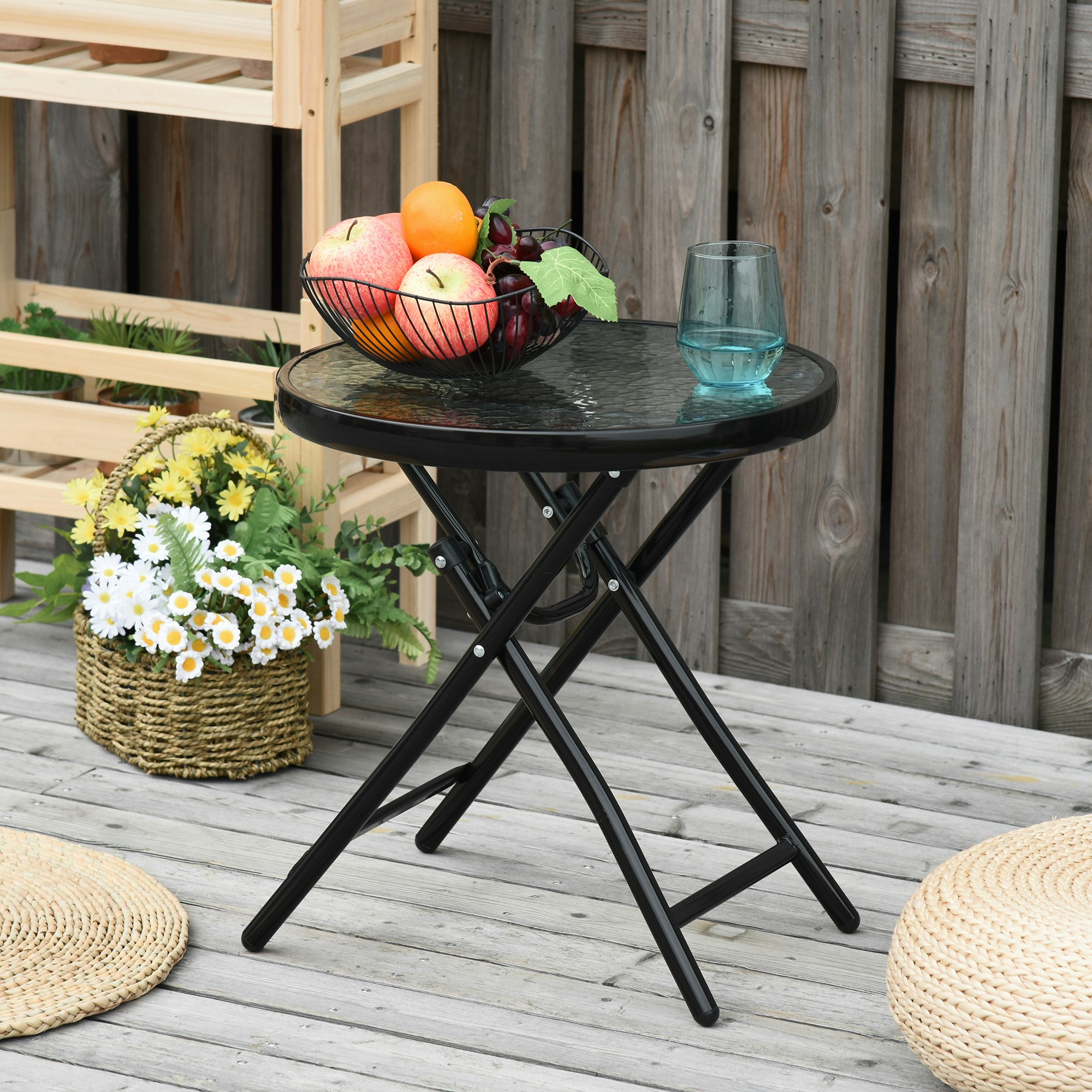 Rackhams Black Folding Garden Table Round Foldable Table With Safety Buckle