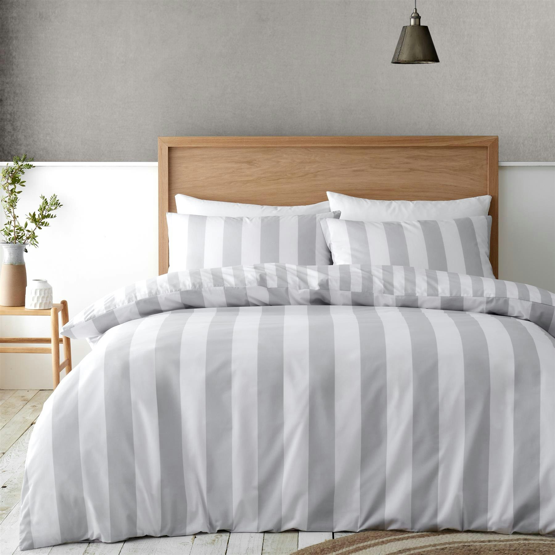 Catherine Lansfield Silver Cove Stripe Duvet Cover Set - Polycotton - Double