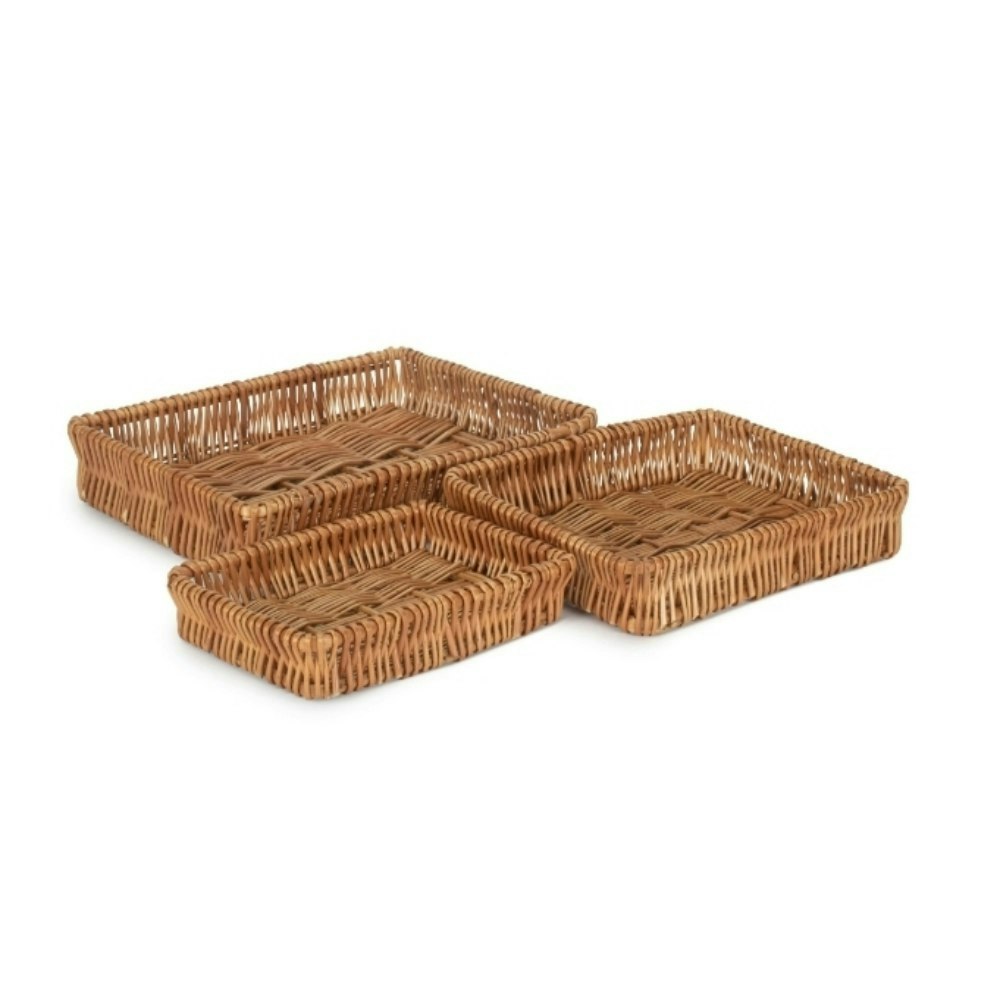 Red Hamper Shallow Wicker Serving Tray - Set Of 3