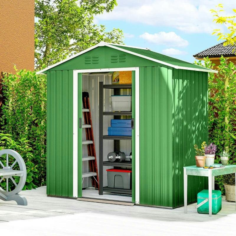 Outsunny Metal Garden Storage Shed - 6 x 3.2ft - Green - Image 5
