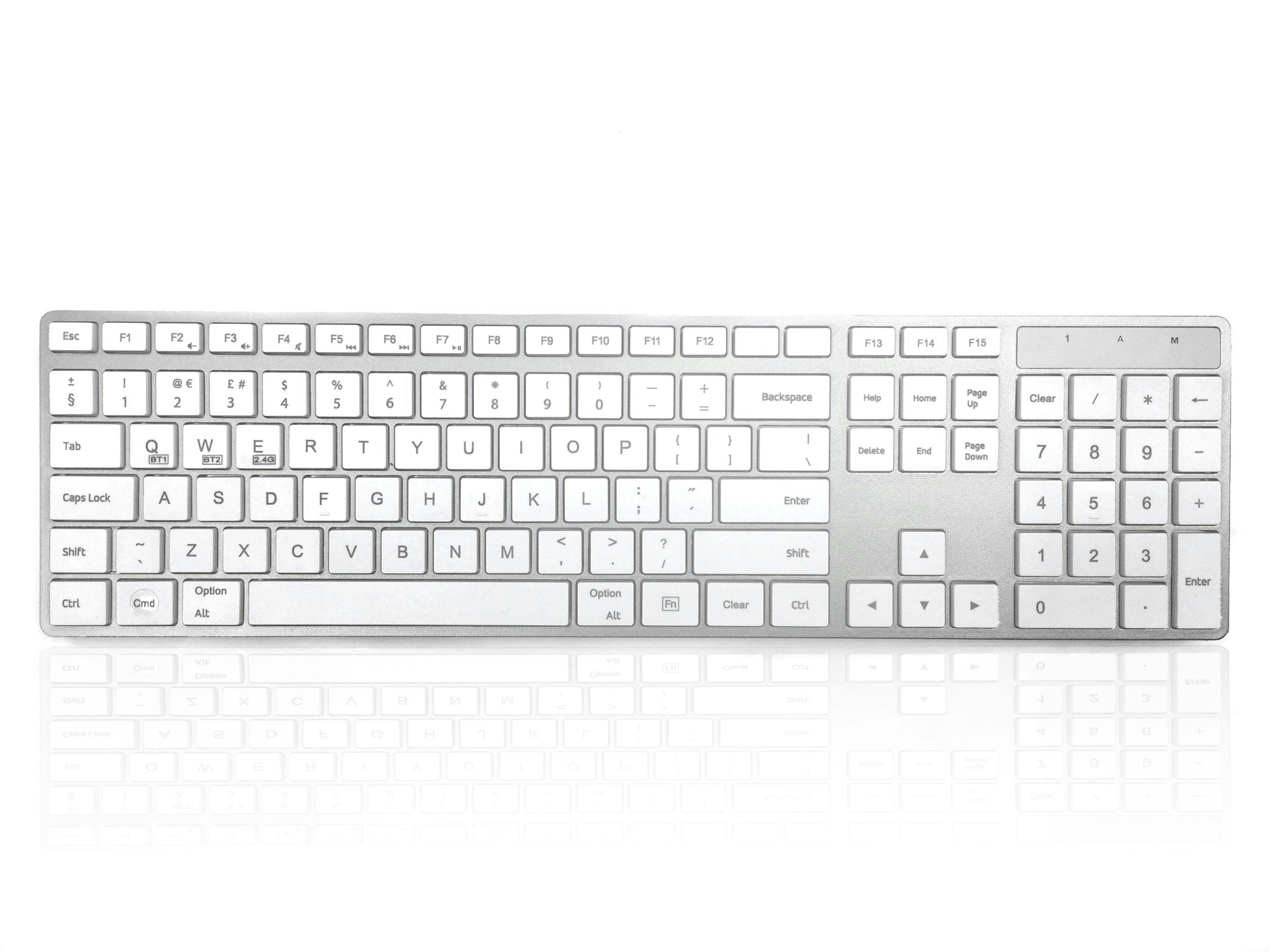 Accuratus Silver/White 301 Apple Mac Wireless Multi-Device - Dual Bluetooth 5.2 & Rf 2.4Ghz Wireless Multi-Device Multimedia Apple Mac Slim Keyboard - English Uk