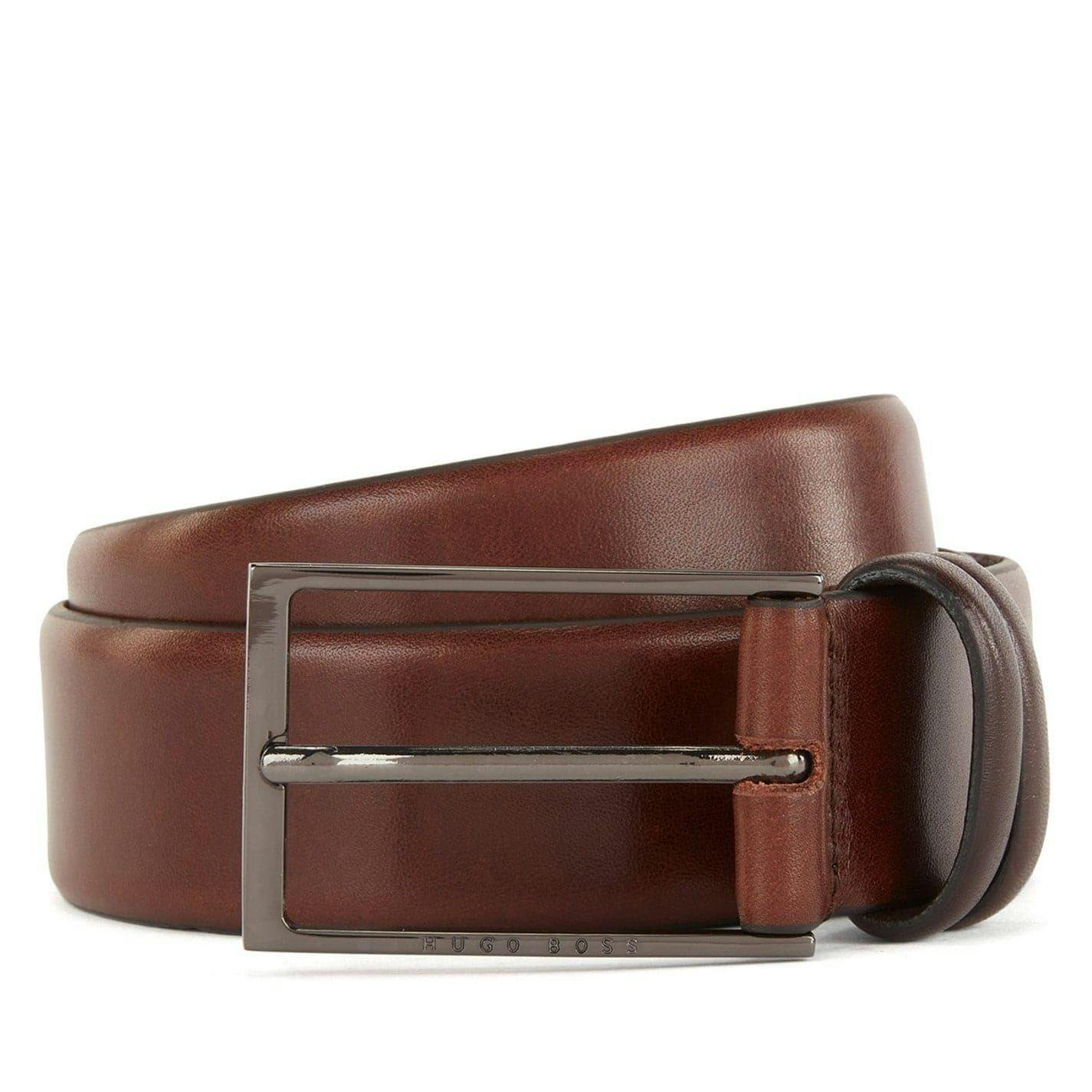 Boss Men's Dark/Brown Carmello Plain Leather Belt - 85Cm X 38Mm - 100% Mixed