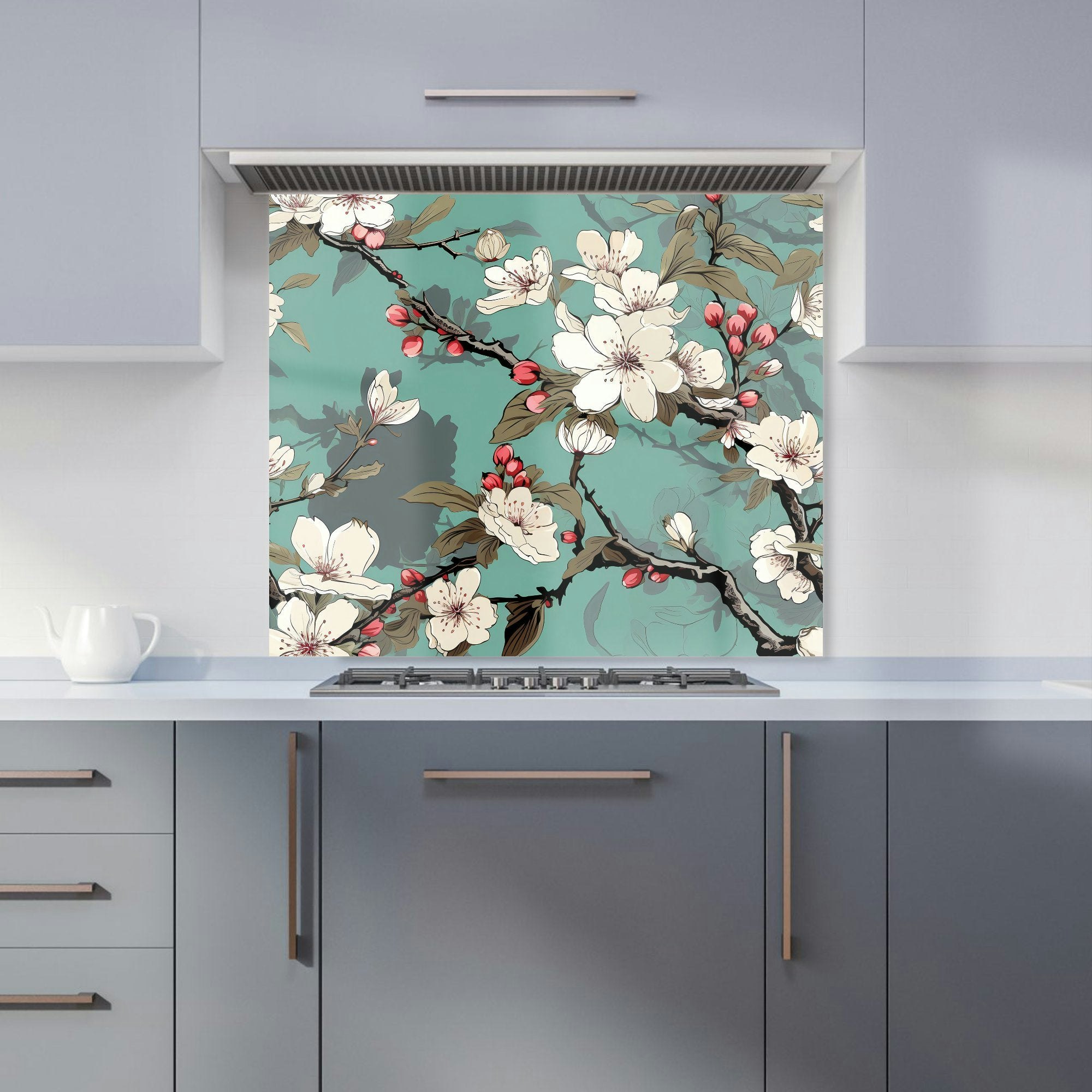 Warren Reed Pink - Designer Blossom Asian Design Kitchen Splashback - W900mm X H750mm