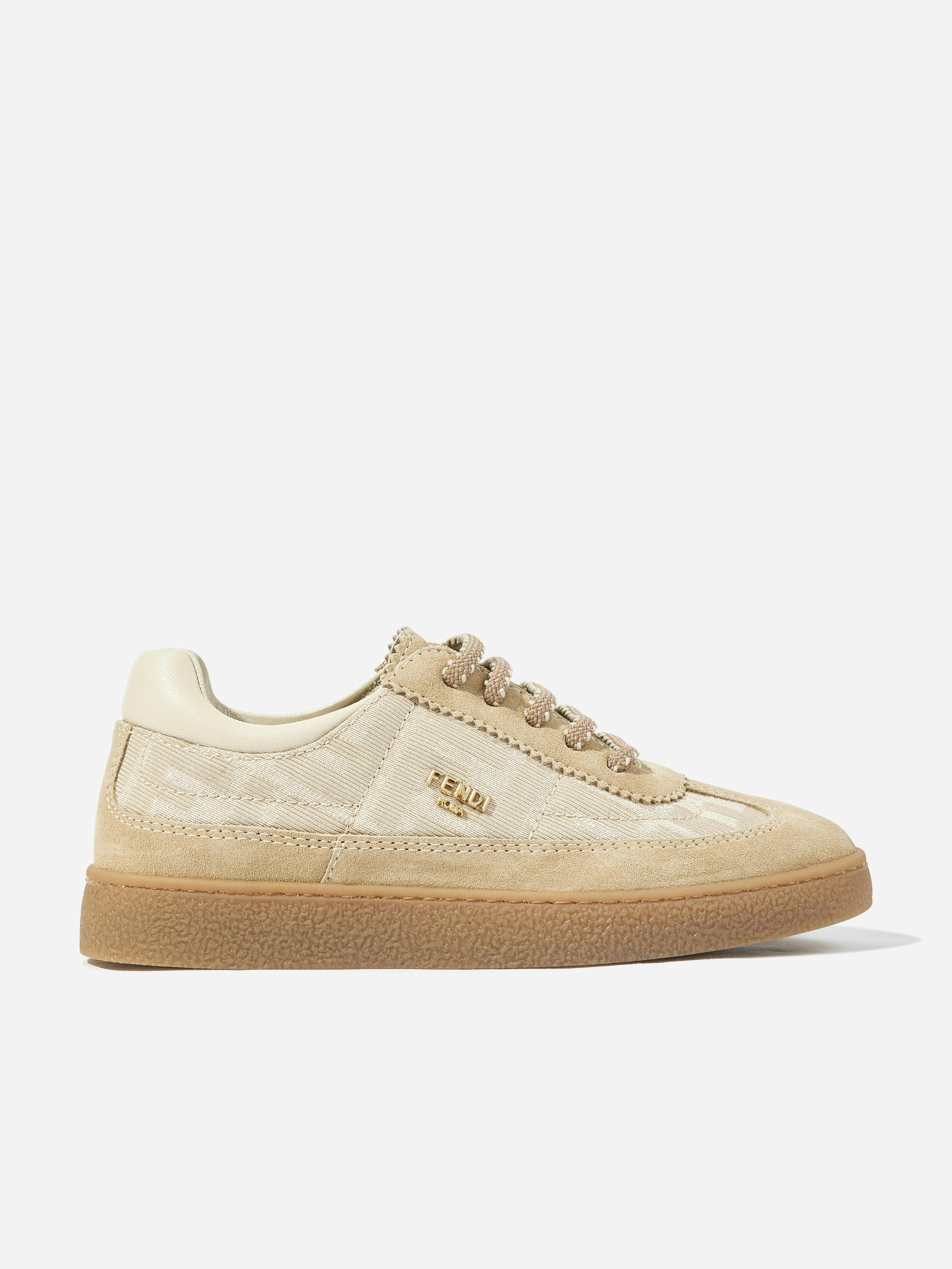Fendi Kids Unisex Kids Beige Leather Logo Trainers In - Eu 31 Uk 12.5