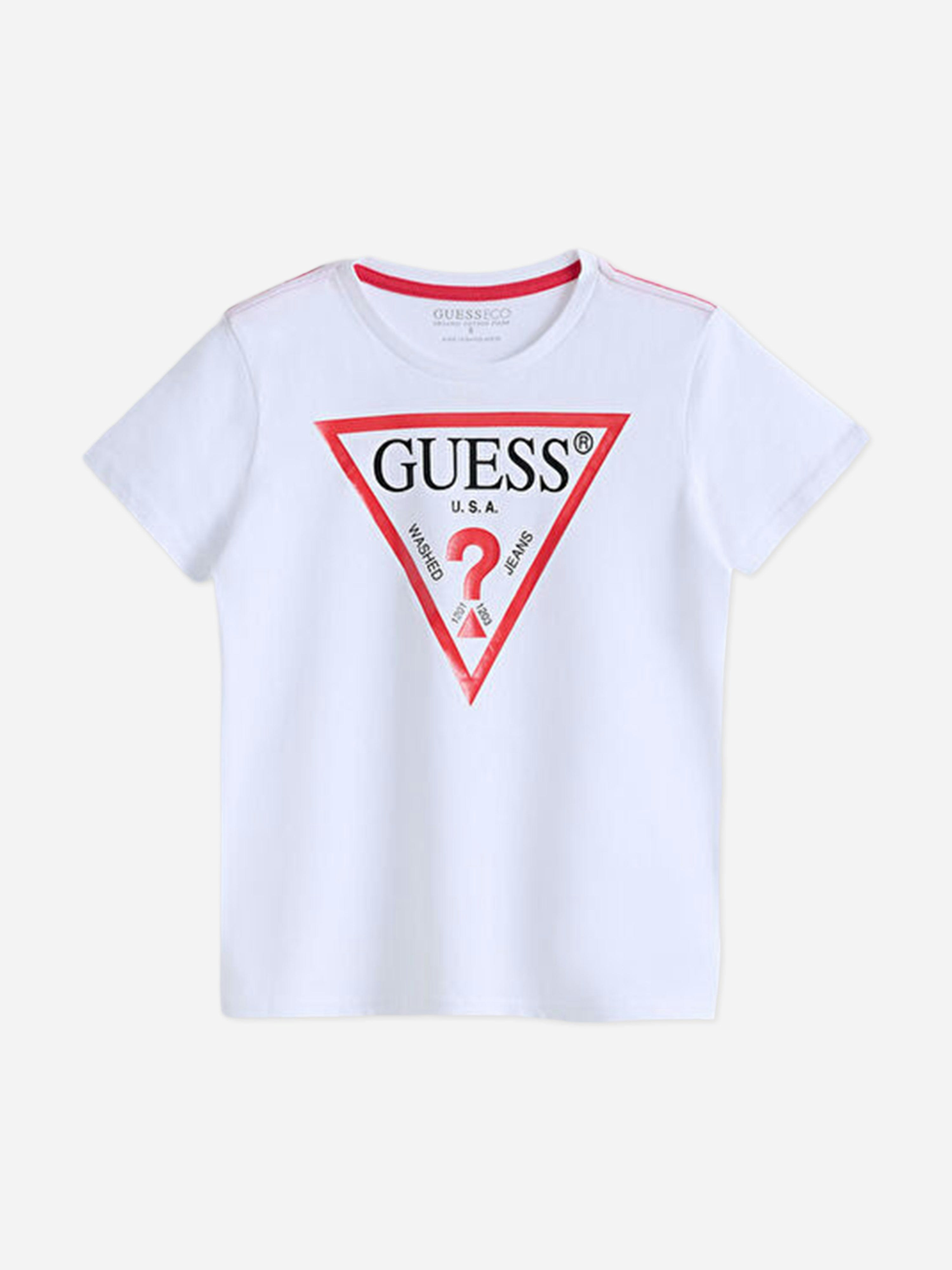 Guess Boys White Logo Print T-Shirt In - 14 Yrs