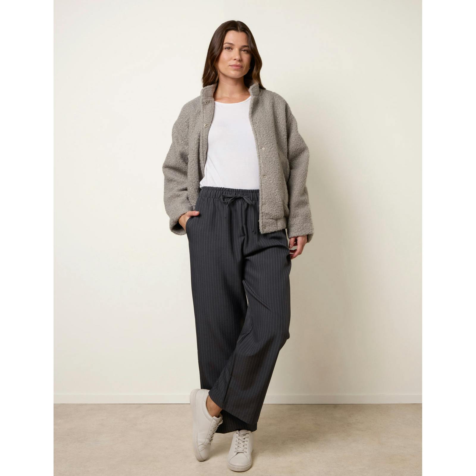 Blue Vanilla Blue/Grey Vanilla Elasticated Waist Pinstripe Trousers - Xl