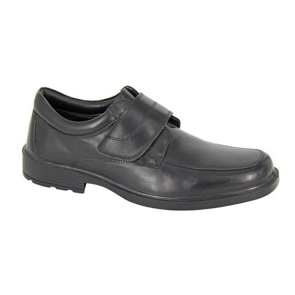 Roamers Men's Black Leather Touch Fastening Shoes - 10 Uk - 80% Leather/10% Textile/10% Pu
