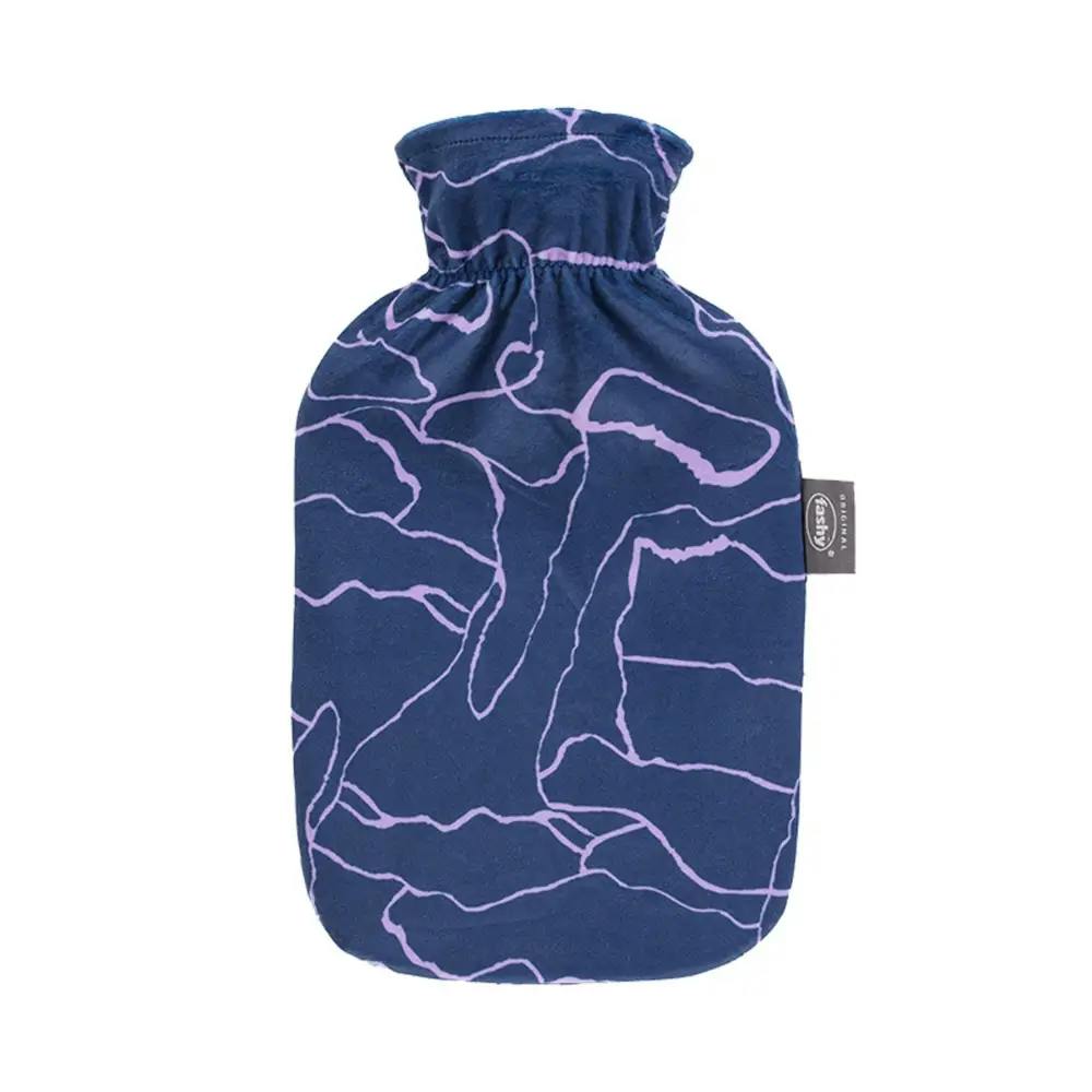 Rackhams 2 Litre Hot Water Bottle With Printed Plush Cover - Navy