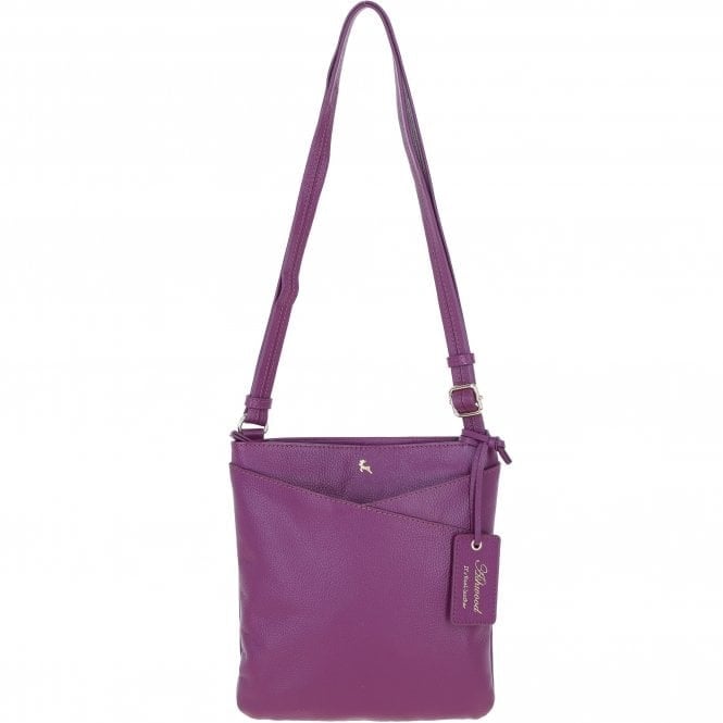 Ashwood Real Leather Zip Top Cross Body Bag: Curve - Raspberry - Leather
