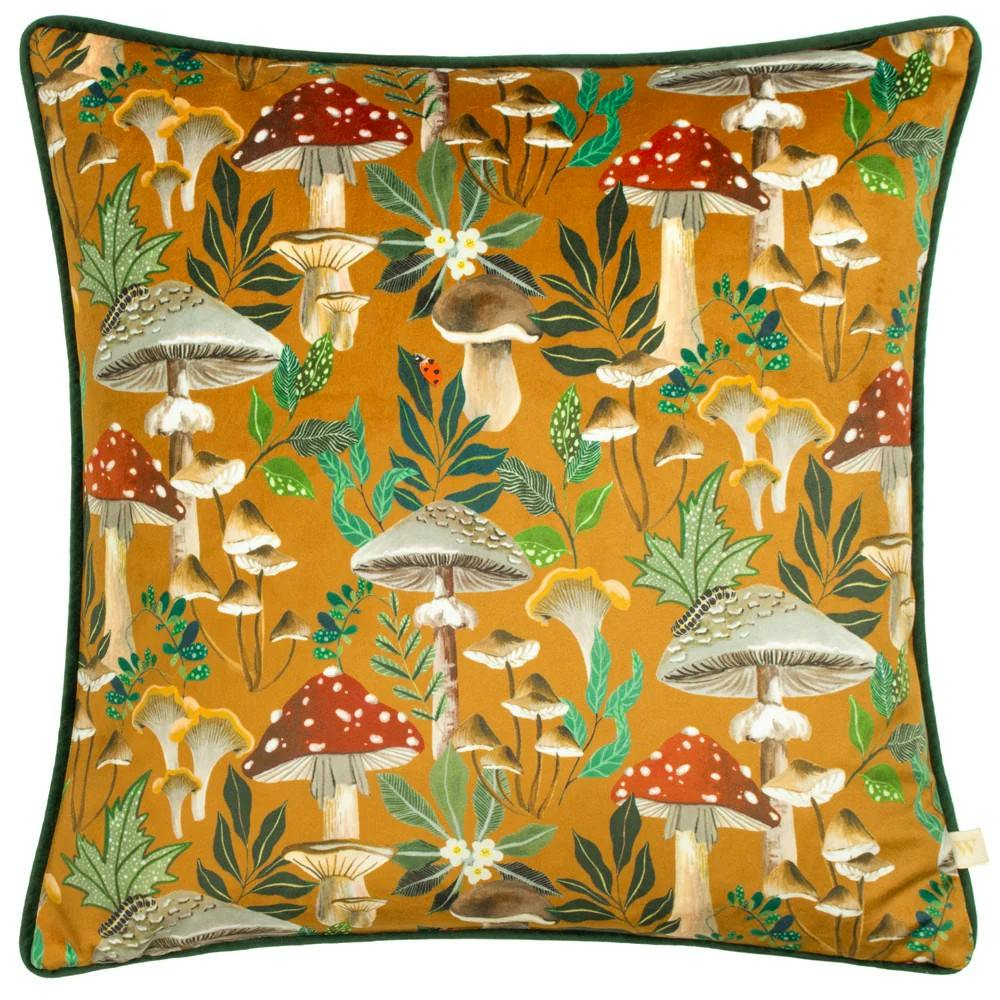 Rackhams Wild Garden Piped Velvet Mushroom Cushion Cover - Multicoloured - 43Cm X 43Cm - Multicoloured - 100% Polyester