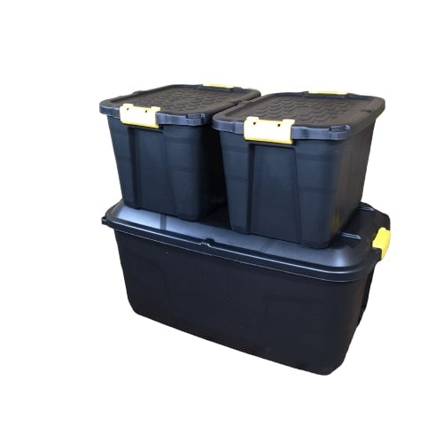 Samuel Alexander 145L 60L Heavy Duty Storage Chests with Clips 3 Pack Plastic Black - Image 4