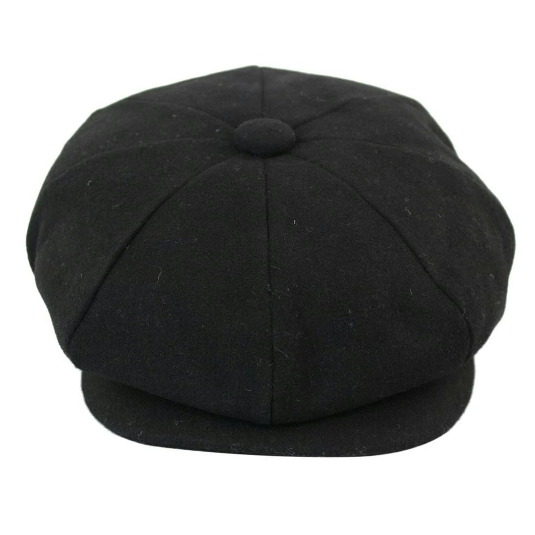 Truclothing Boys Black Wool Blend News Hat Flat Cap - 52