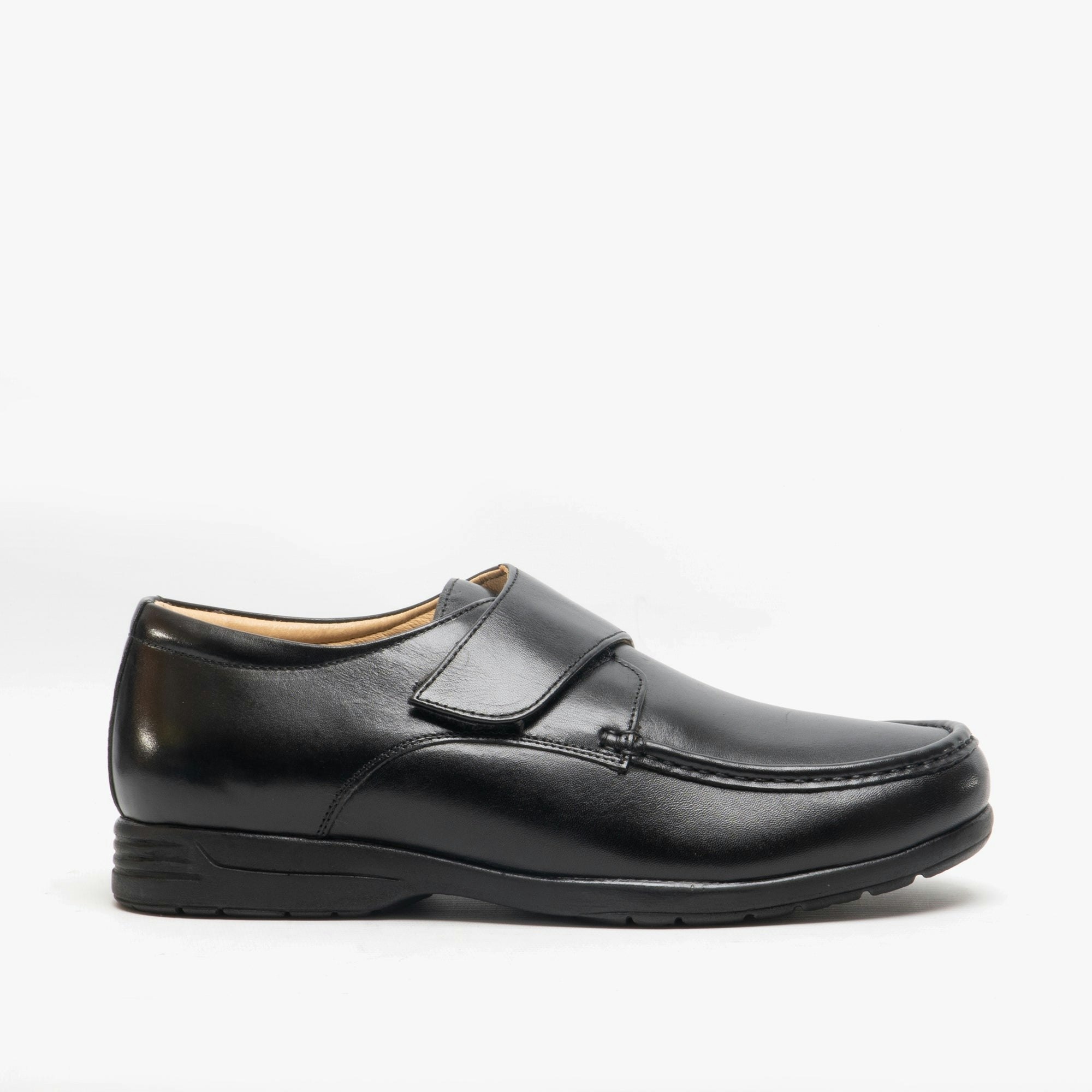 Roamers Men's Black Albie Leather Extra Wide Fit Touch Fasten Loafers - Uk 9
