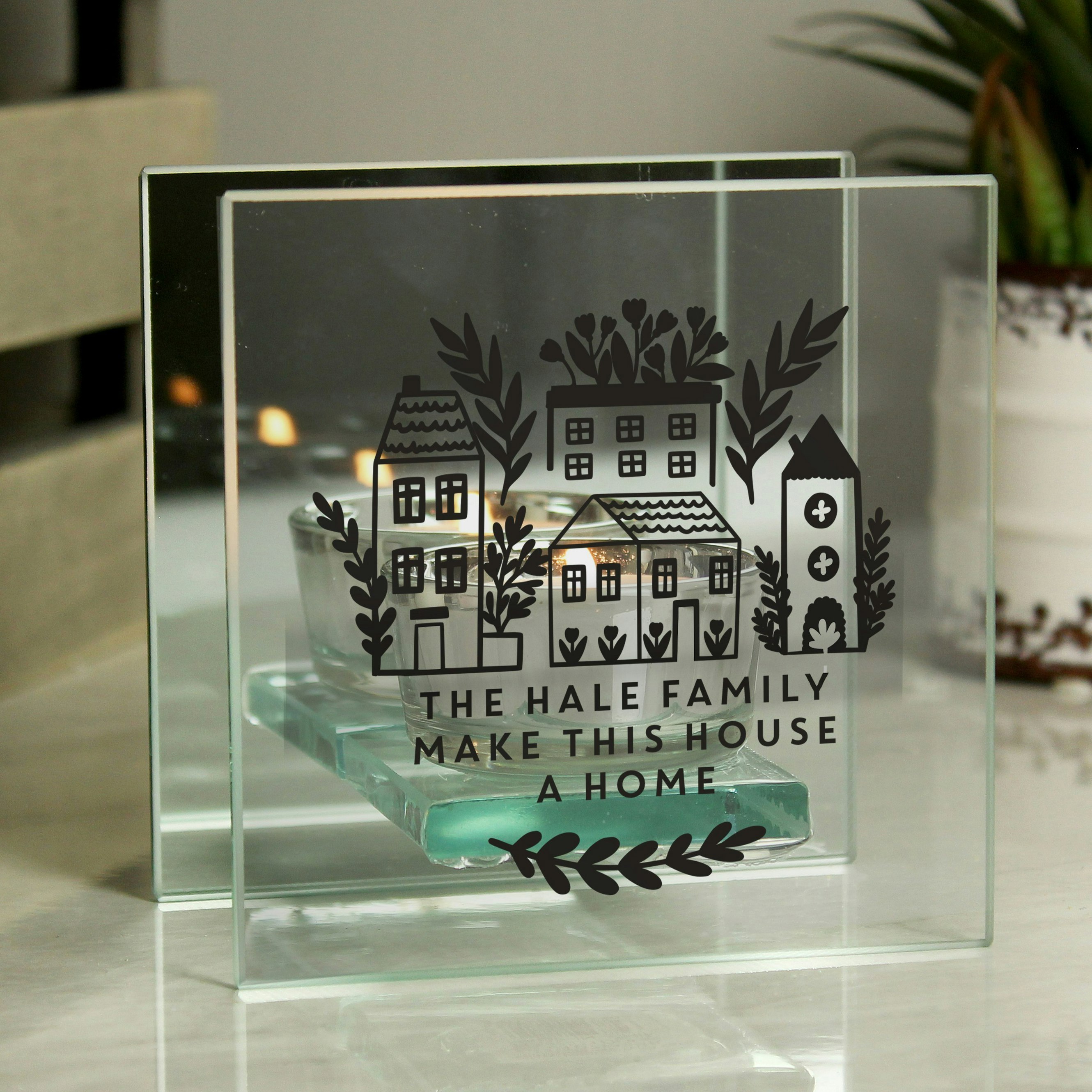 Rackhams Light Personalised Home Mirrored Glass Tea Holder