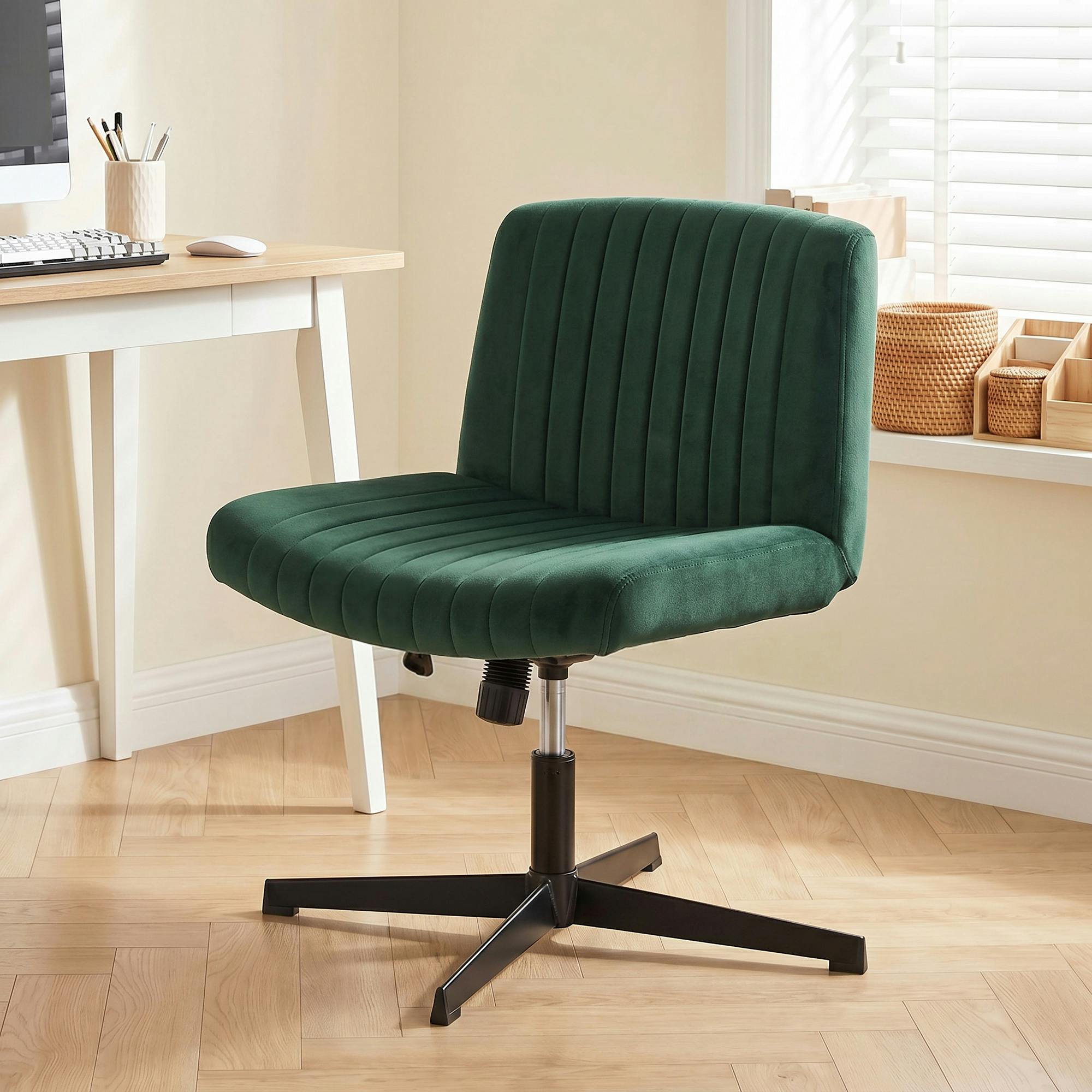Rackhams Green Desk Chair With Wide Seat, Thick Padding, Rock Function,
