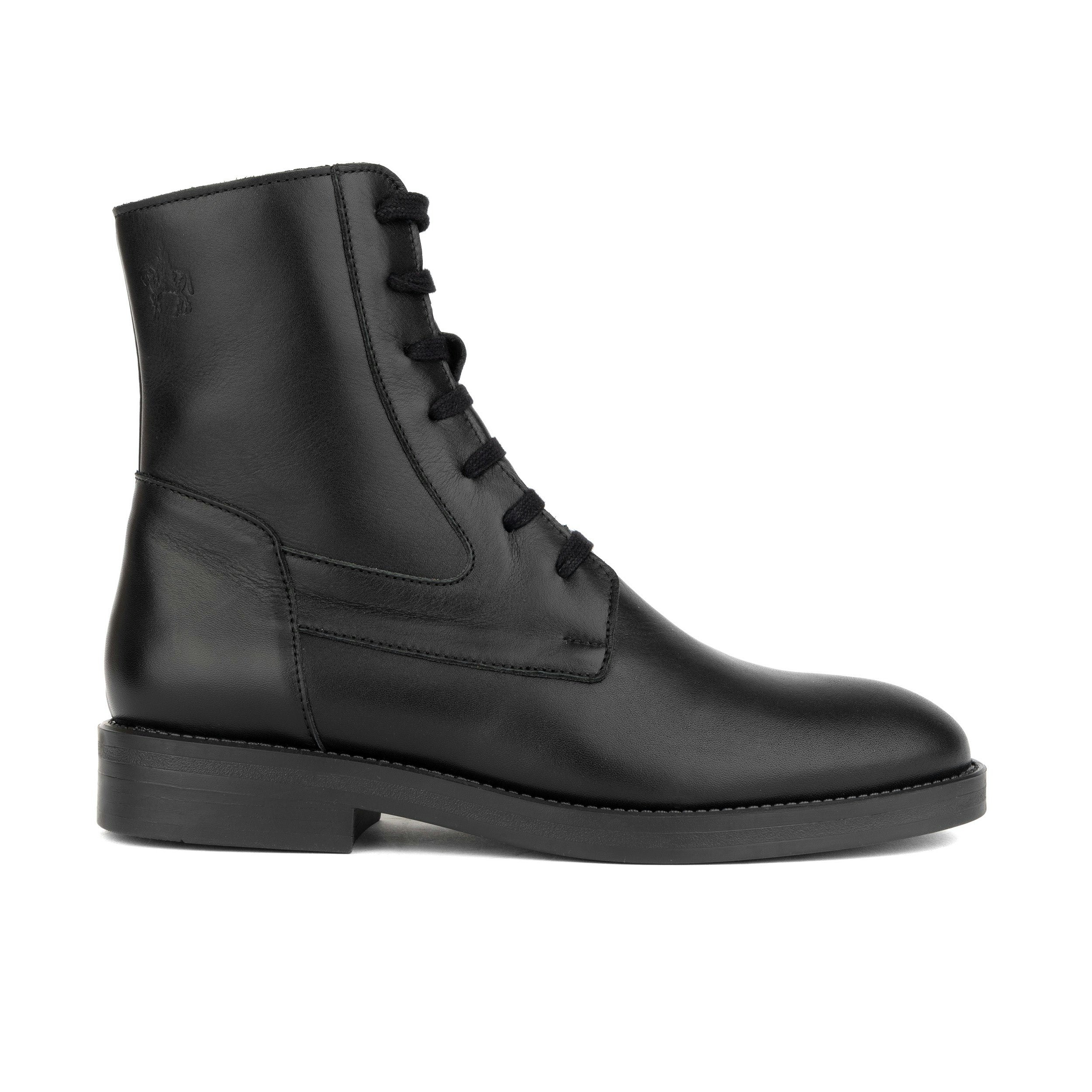 Embassy London Women's Black Didi Wool - Leather Lace-Up And Zip-Up Round Toe Combat Boot - Uk 6 / Eu 39 / Us 8