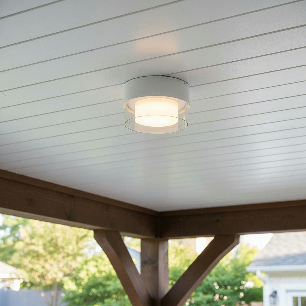 Rackhams White/Light 10 Watt Round Outdoor Ceiling Mount